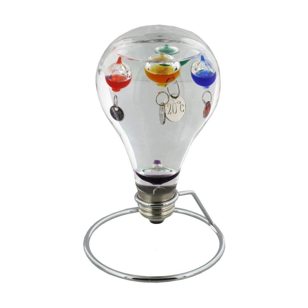 W.M Widdop Glass Light Bulb Thermometer on Metal Stand Home or Desk