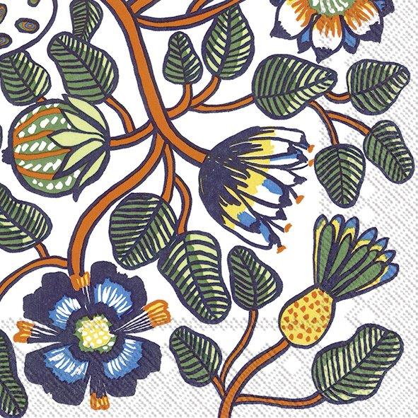 Marimekko Paper Napkins Tiara Orange Floral Lunch Cocktail White 3Ply Serviette