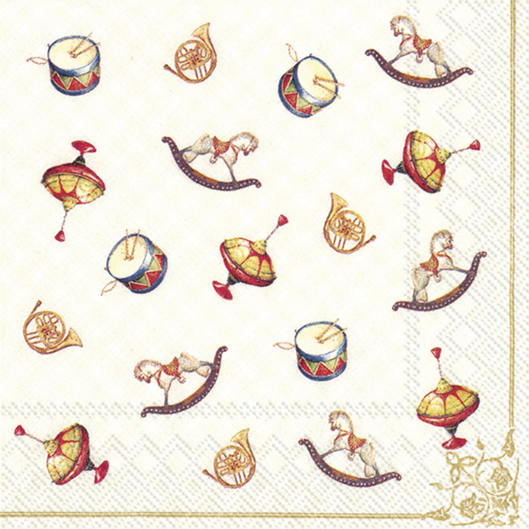 Nostalgic Toy Cream Christmas Paper Napkins Luncheon Cocktail 3-ply Serviettes