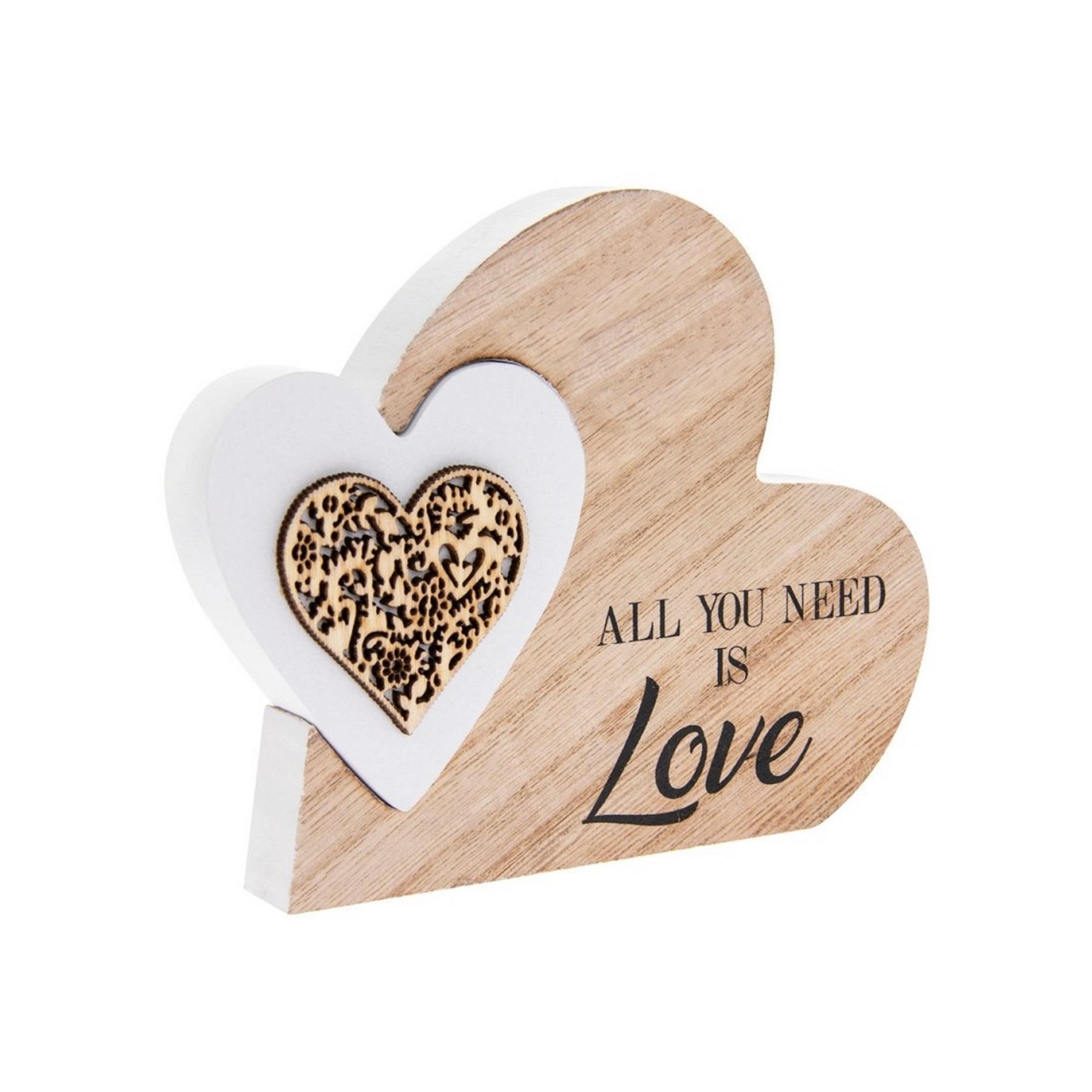 Targa In Legno Shabby Chic A Forma Di Cuore "All You Need Is Love And A Cat" - Lesser & Pavey, Grigio E Bianco - 2
