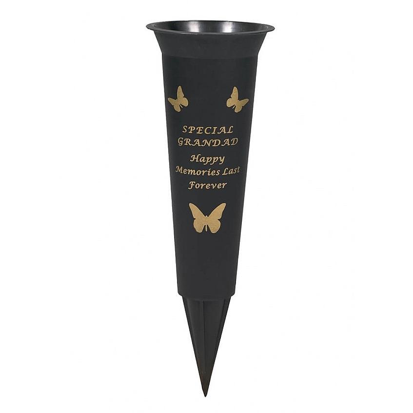 Grave Vases Flower Holder Cemetery Memorial Graveside Black with Spike - Picture 8 of 23
