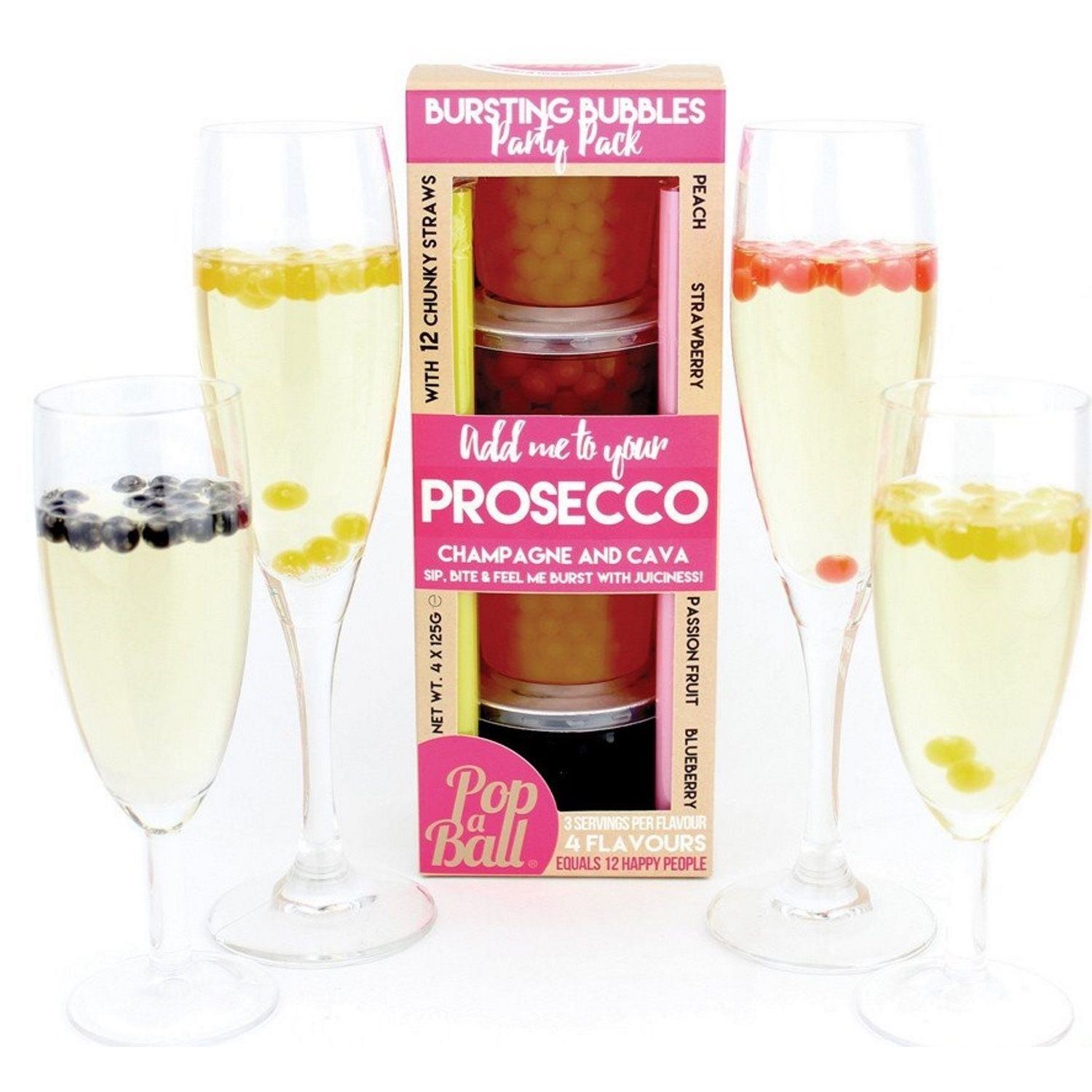 Popaball Bursting Bubbles Party Pack For Prosecco 4 x 125g Fruity