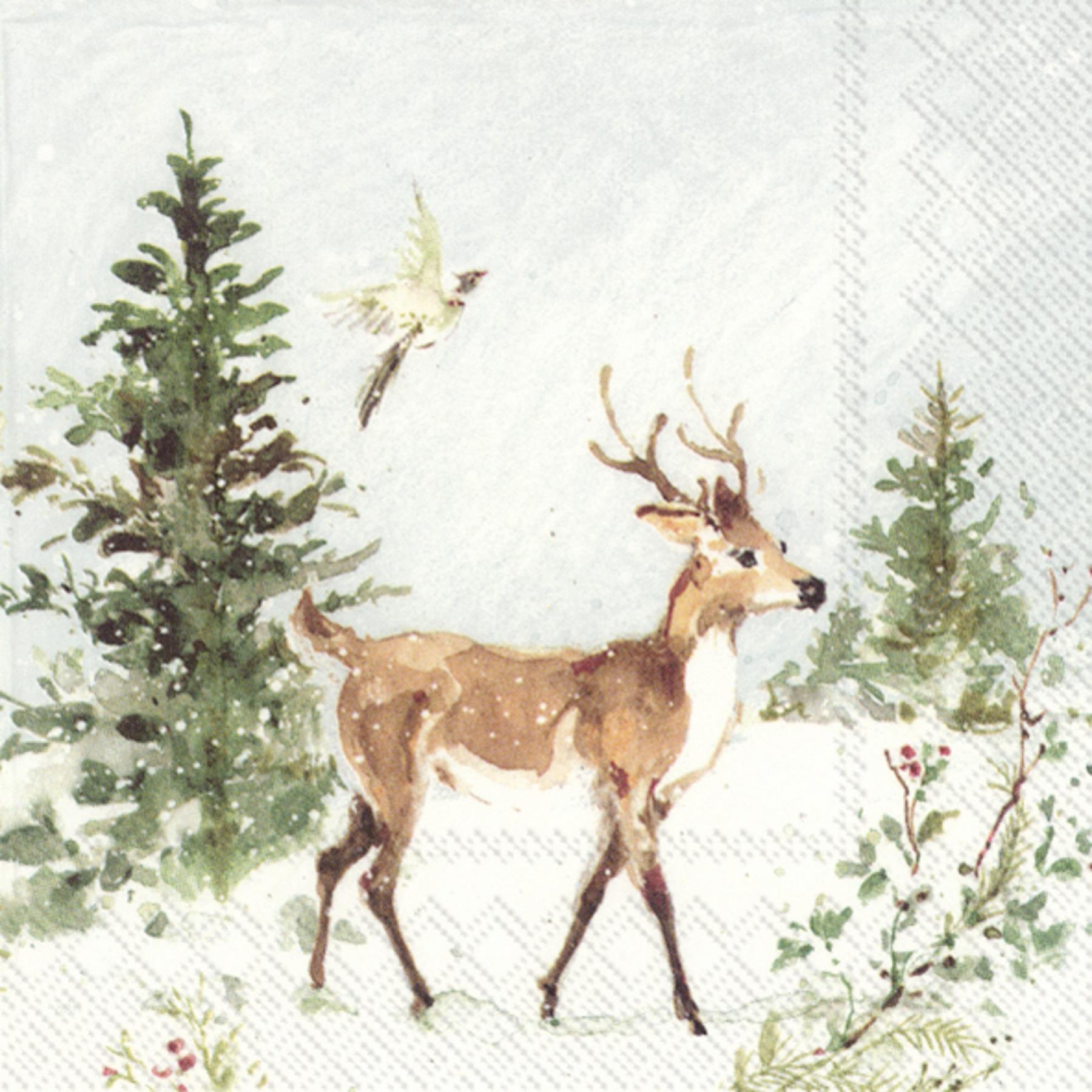 Woodland Deer and Moose Christmas Paper Napkins Lunch Cocktail 3ply