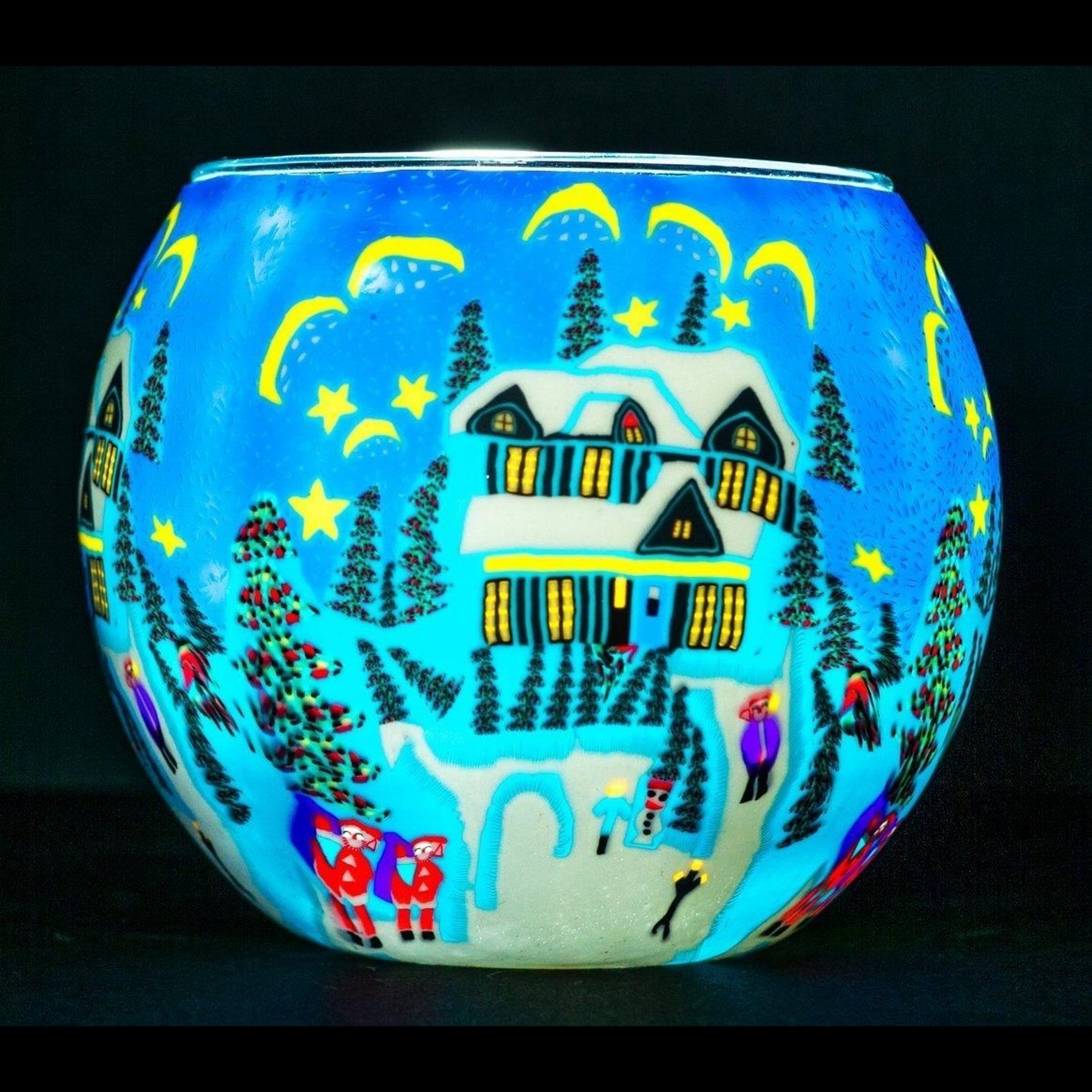 Milford Glas Teelicht Kerzenhalter Weihnachten Weihnachtsmann Nachtlichter Ornament - Bild 13 von 17