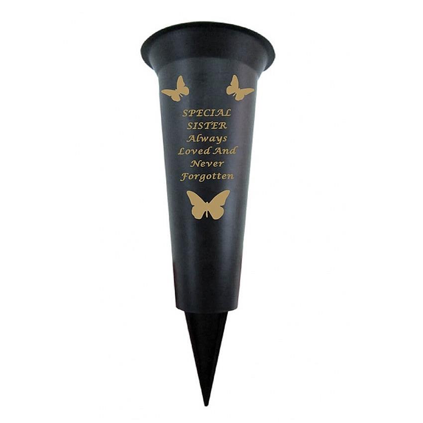 Grave Vases Flower Holder Cemetery Memorial Graveside Black with Spike - Picture 20 of 23