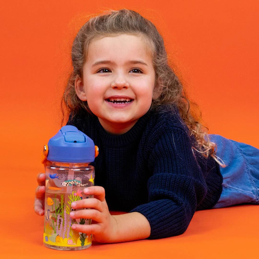 Kinder Trinkflasche Strohhalm 450ml Tritan Jungen wiederverwendbar Mädchen Griff Zahnseide & Rock - Bild 24 von 32
