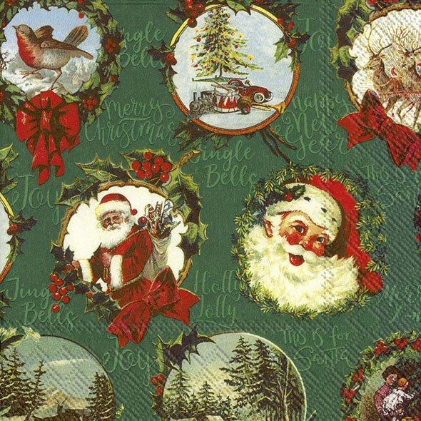Nostalgic Christmas Pictures Green Paper Napkins Festive Party Serviettes