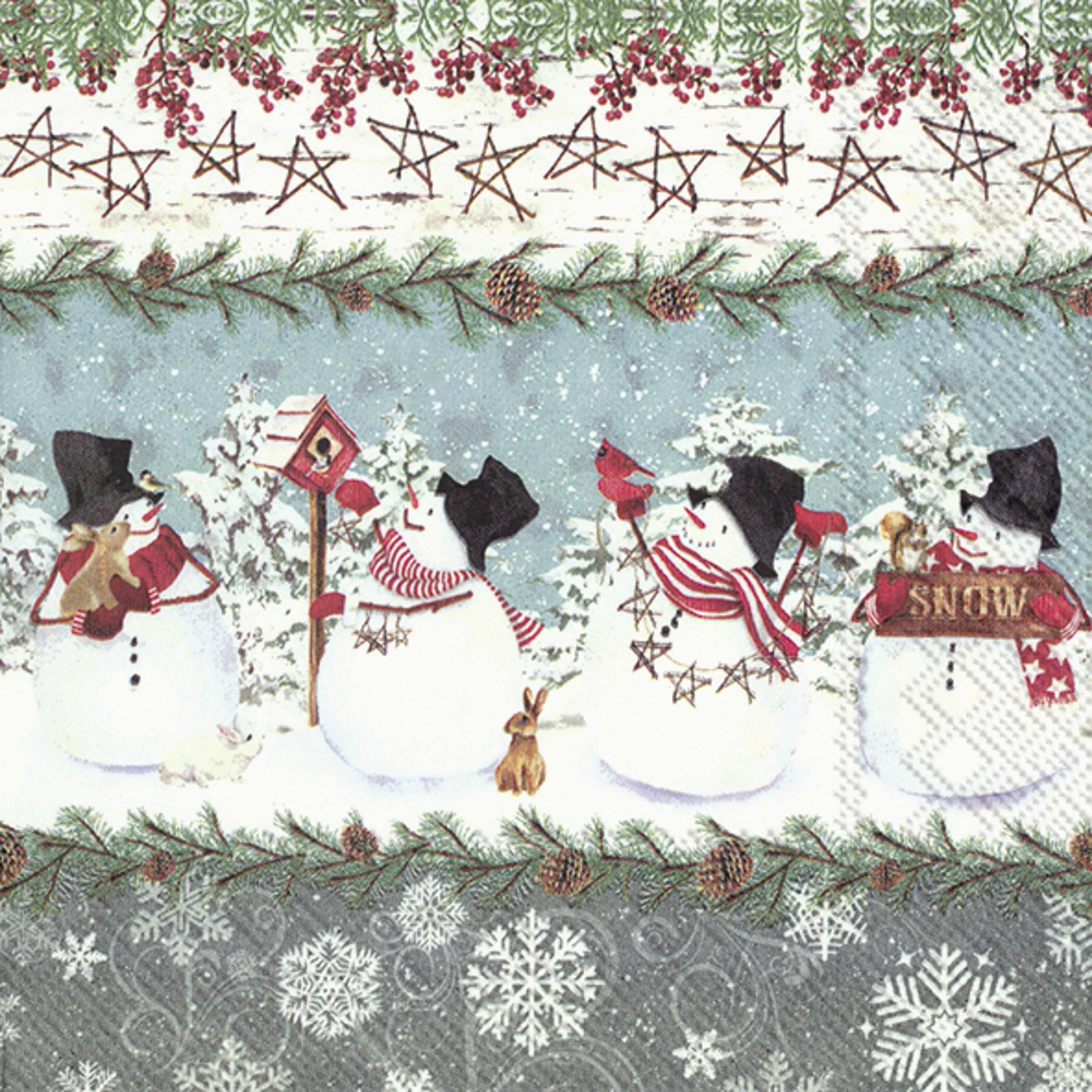 Snowy Pals Xmas Paper Napkins Festive Snowman Luncheon Cocktail 3-ply Serviettes