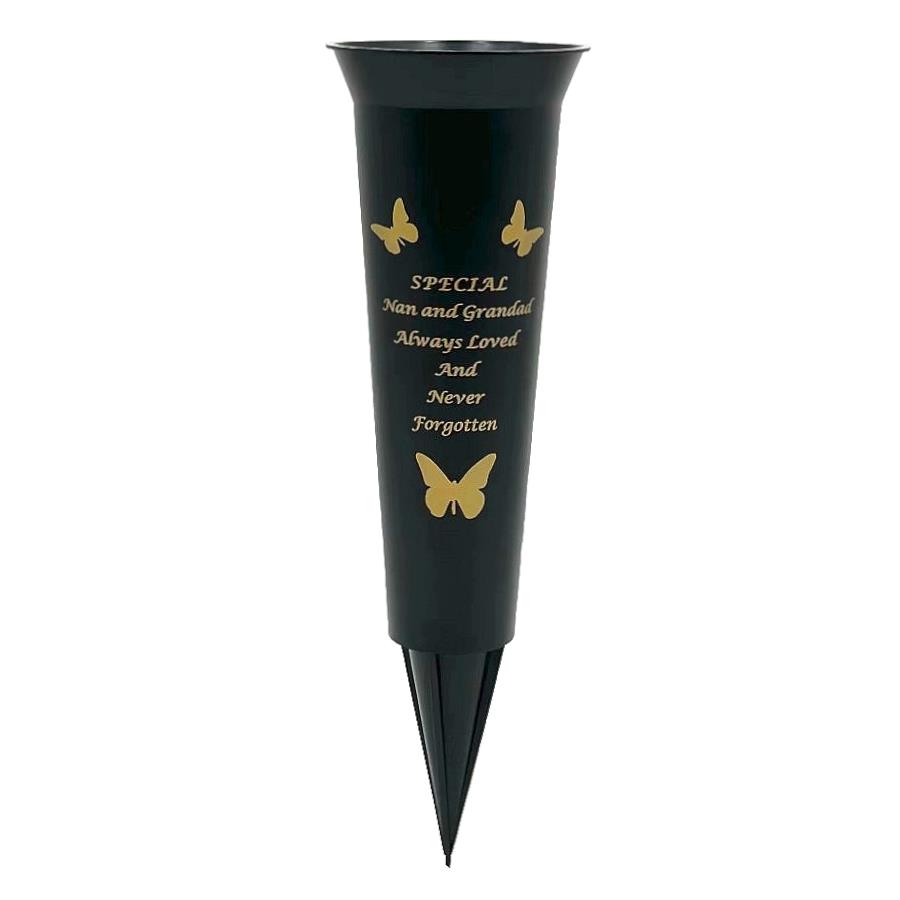 Grave Vases Flower Holder Cemetery Memorial Graveside Black with Spike - Picture 19 of 23