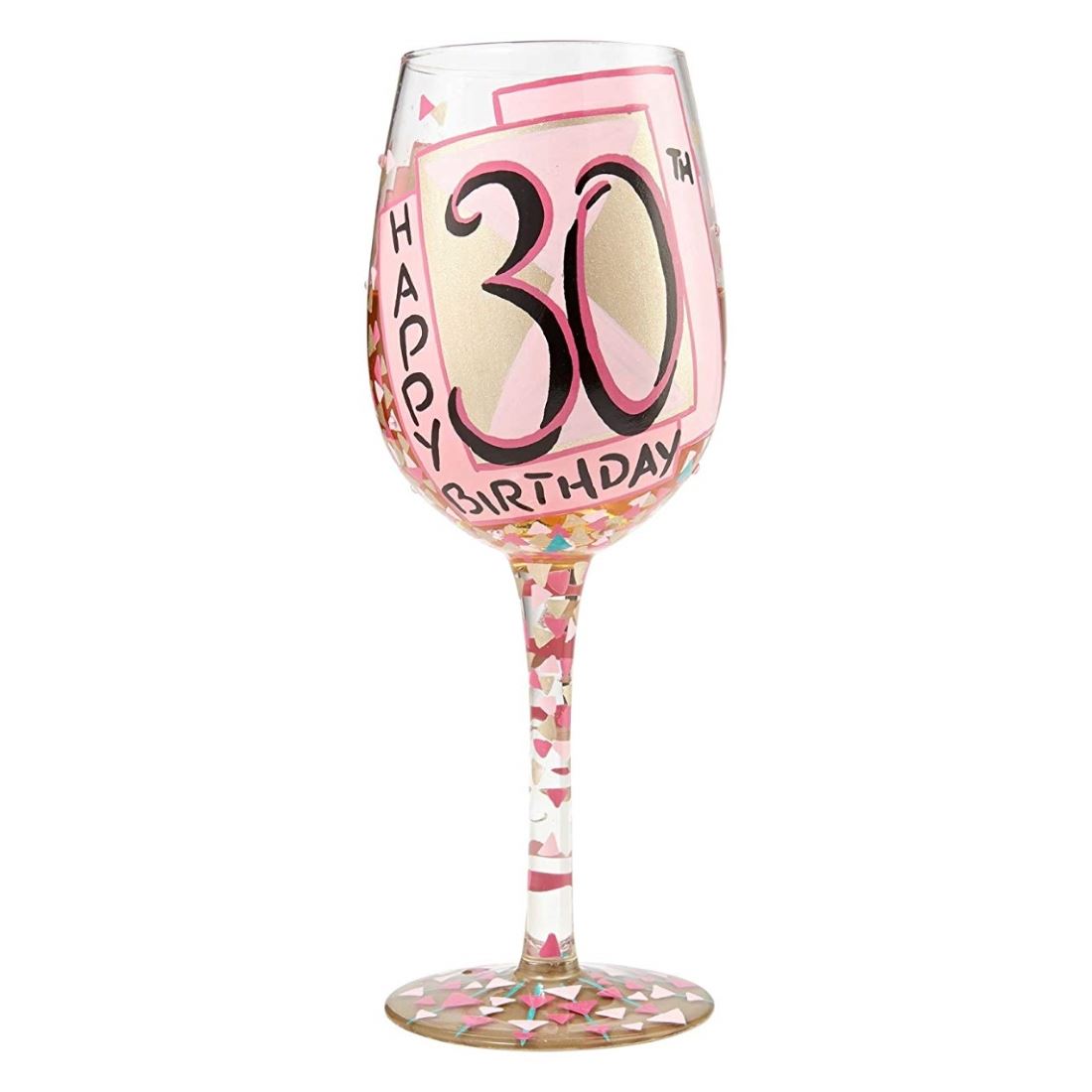 Lolita Unique Happy 30th Birthday Wine Glass Hand Painted Pink