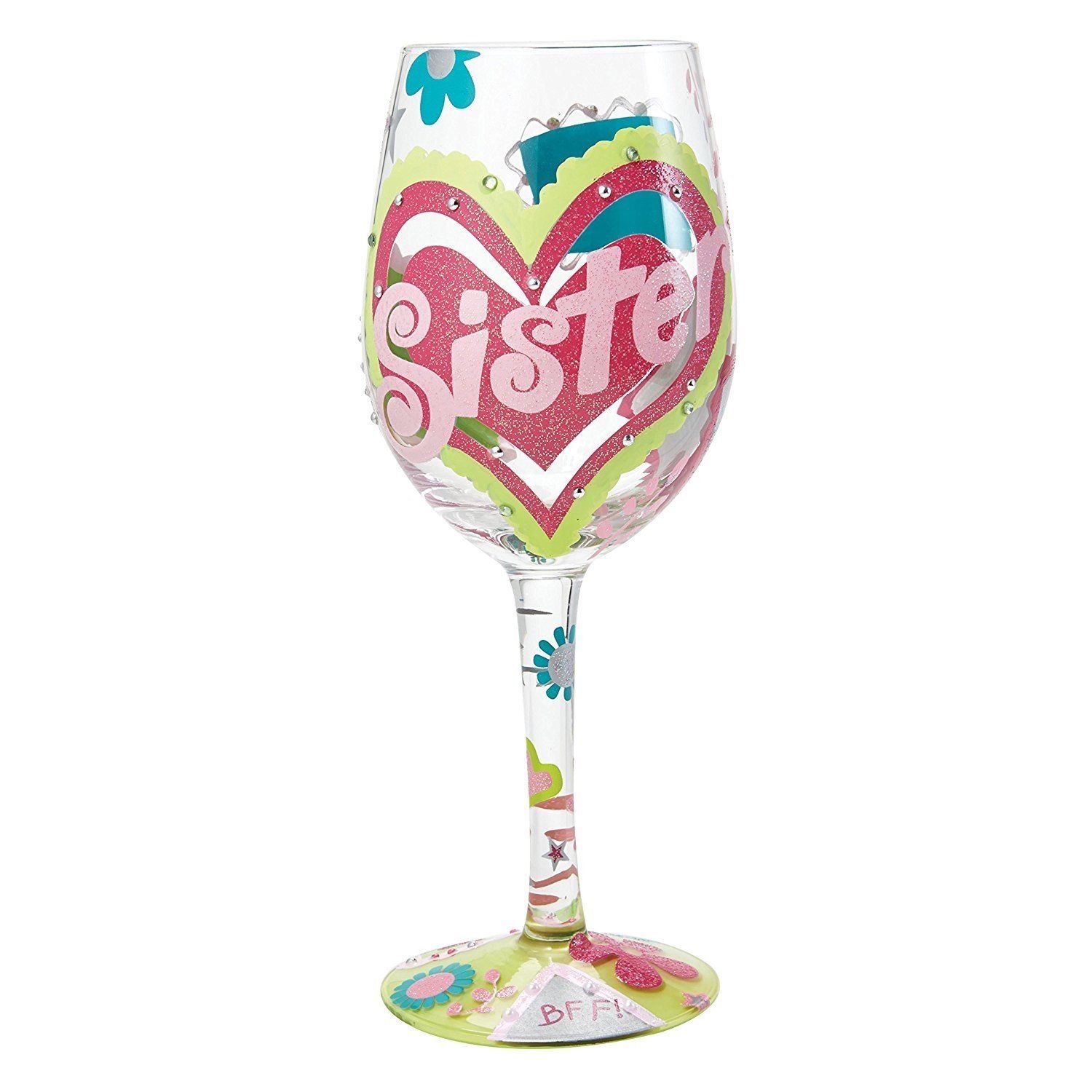Lolita Sister My Bff Wine Glass Hand Painted Glitter Cocktail