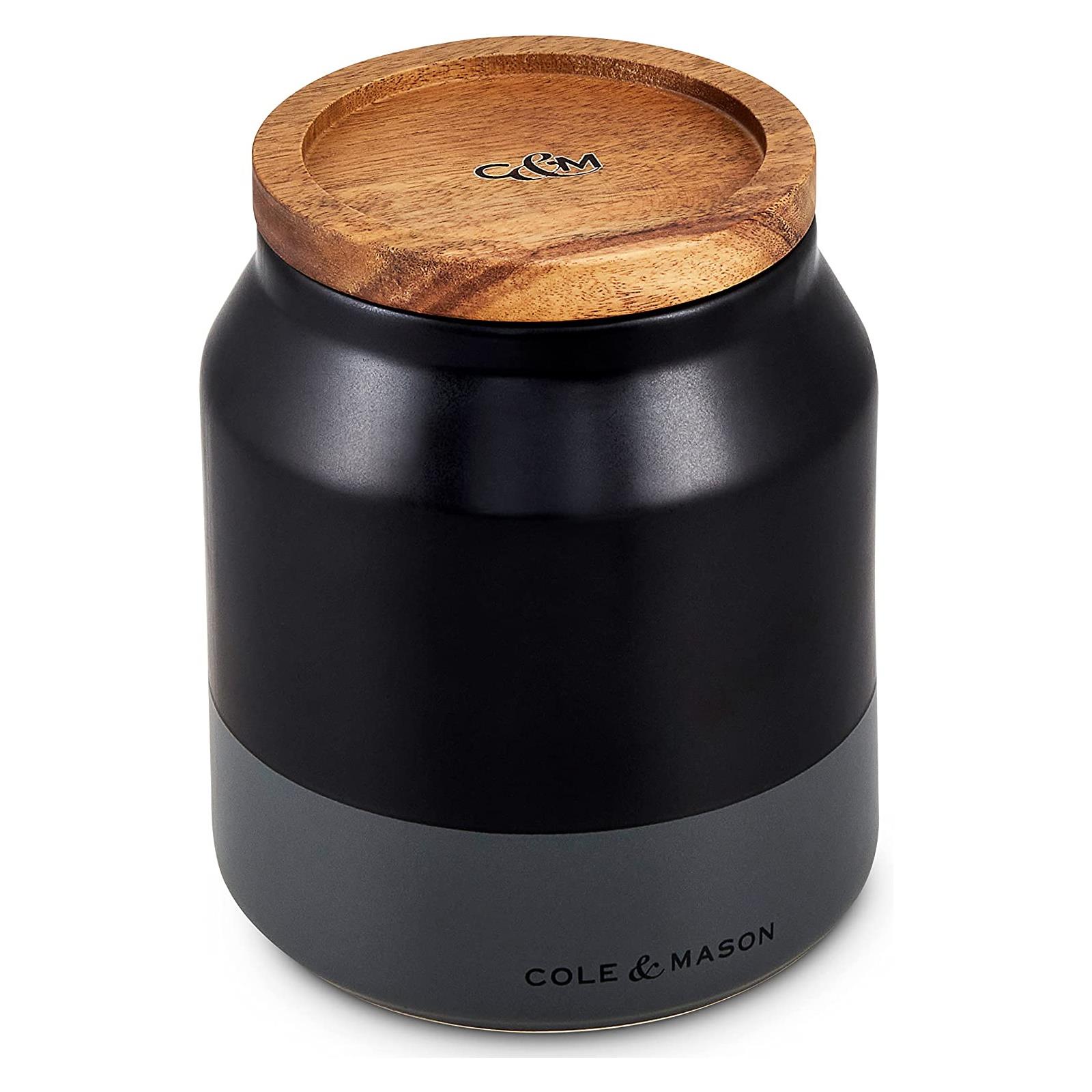 Tarro de almacenamiento de cocina de cerámica con tapa de madera bote té café azúcar recipiente negro - Imagen 3 de 5