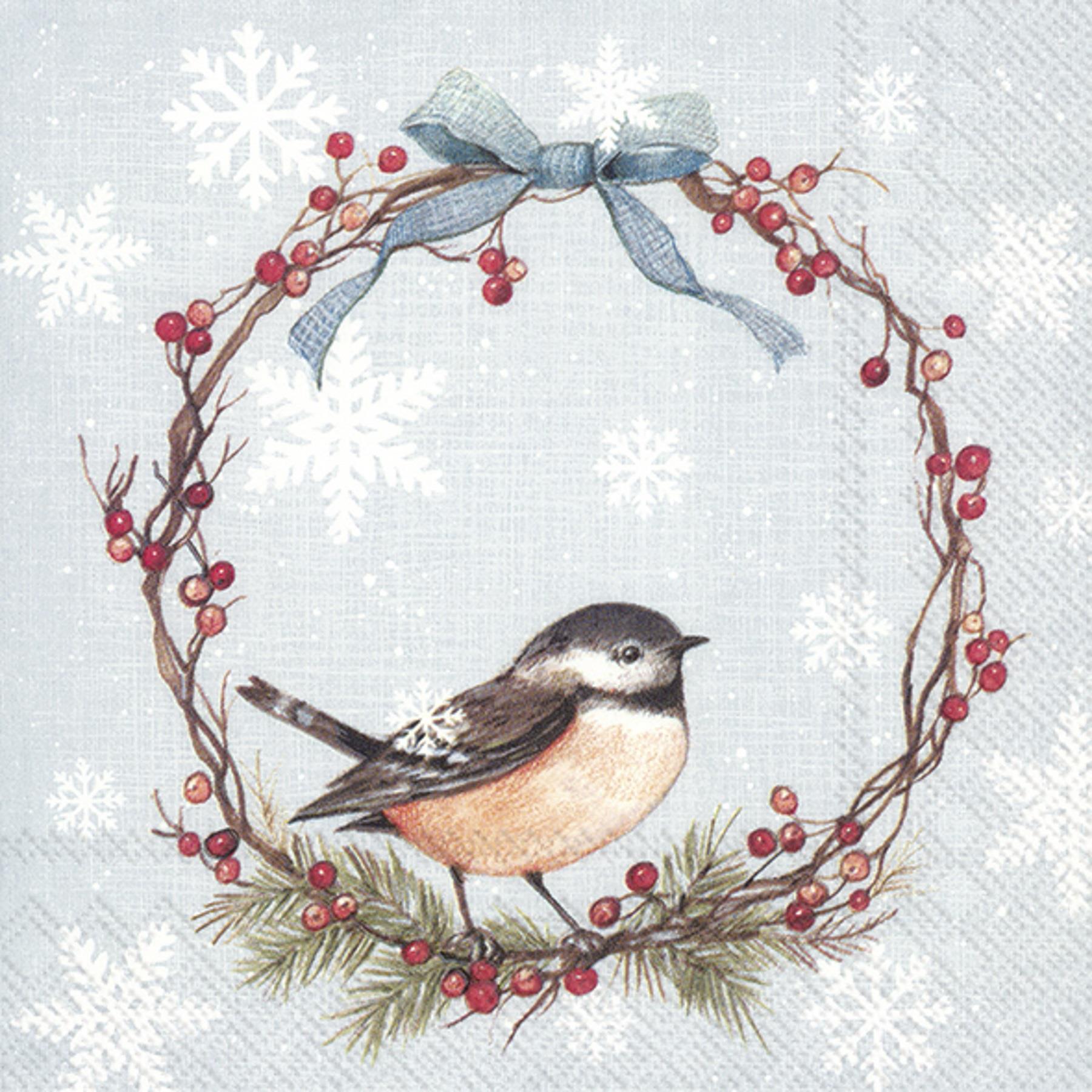 IHR Chickadee Light Blue Paper Napkins Festive Lunch Cocktail 3-ply Serviettes
