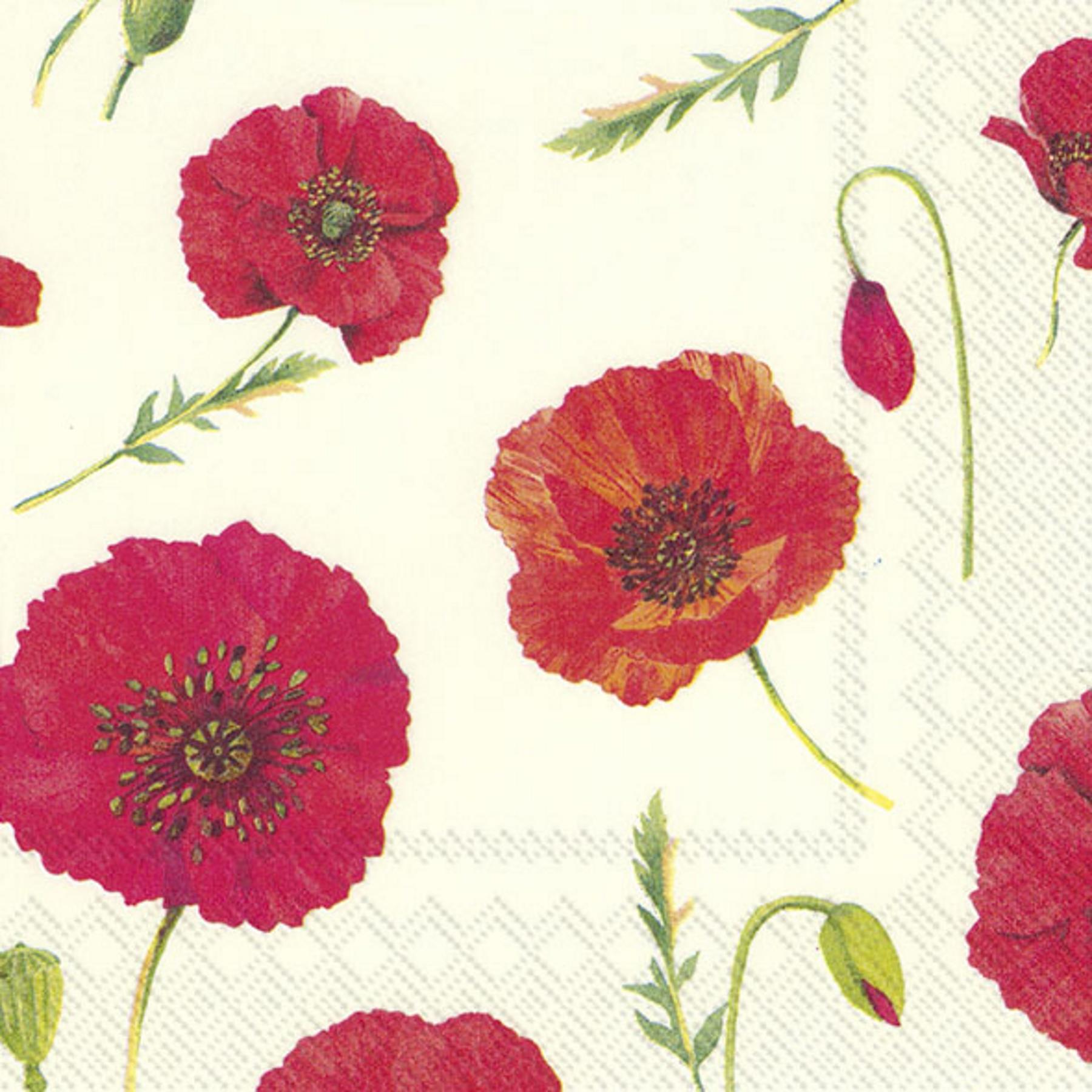 Poppy Floral Themed Party Disposable 3 Ply Cocktail Lunch Paper Napkins 20pk