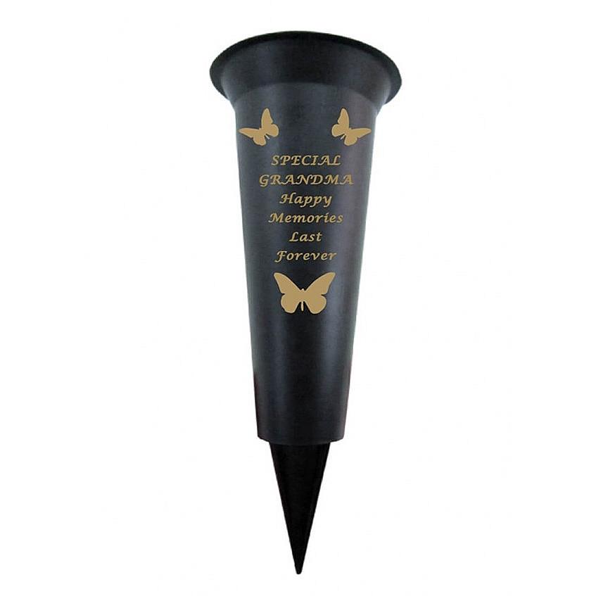 Grave Vases Flower Holder Cemetery Memorial Graveside Black with Spike - Picture 10 of 23