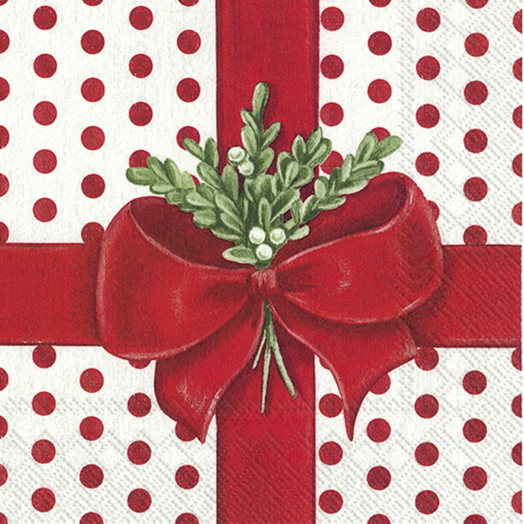 A Present For You White Red Christmas Paper Napkins Luncheon Cocktail Serviettes