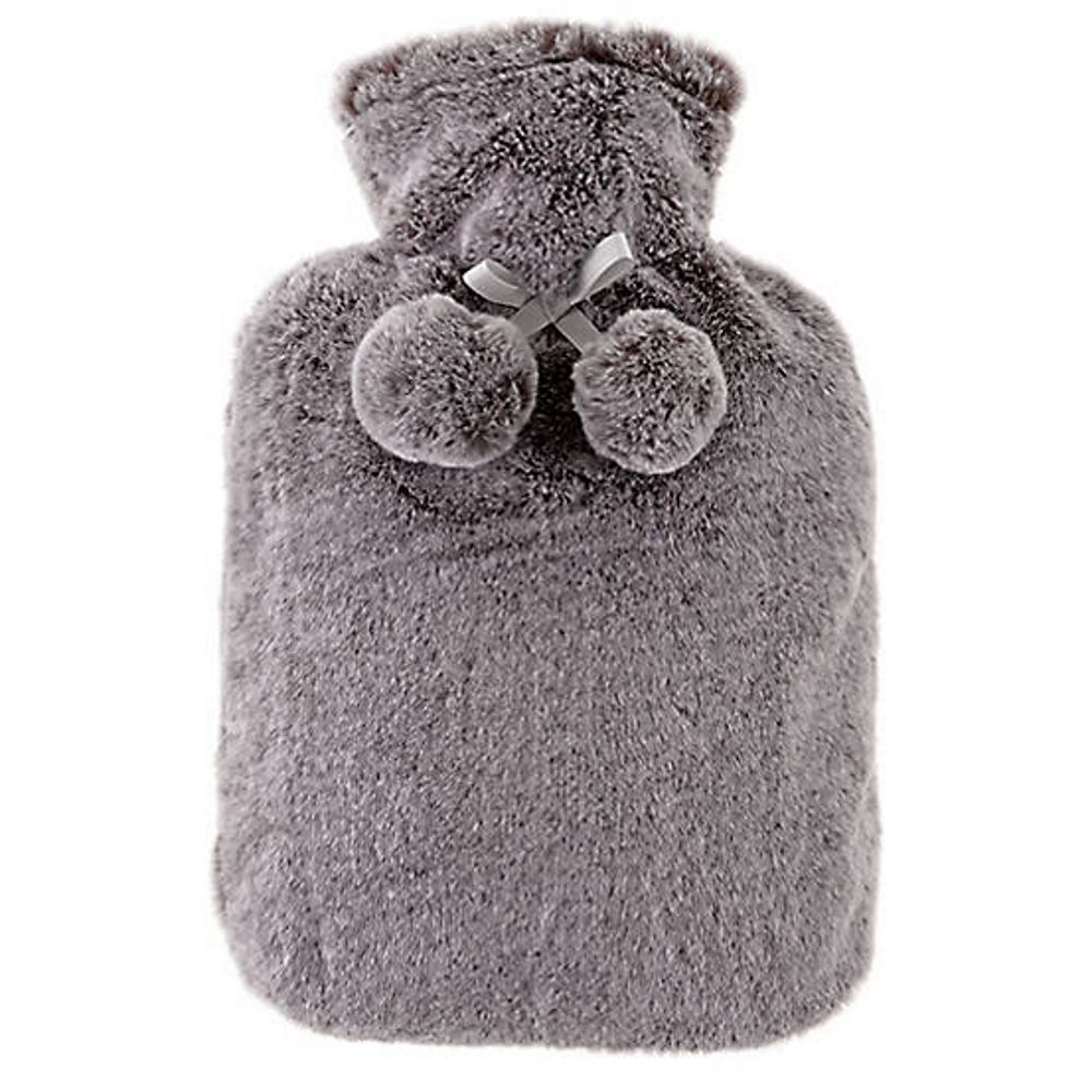 Hot Water Bottle With Cover & Eye Mask Faux Fur Grey Luxury Cosy Gift