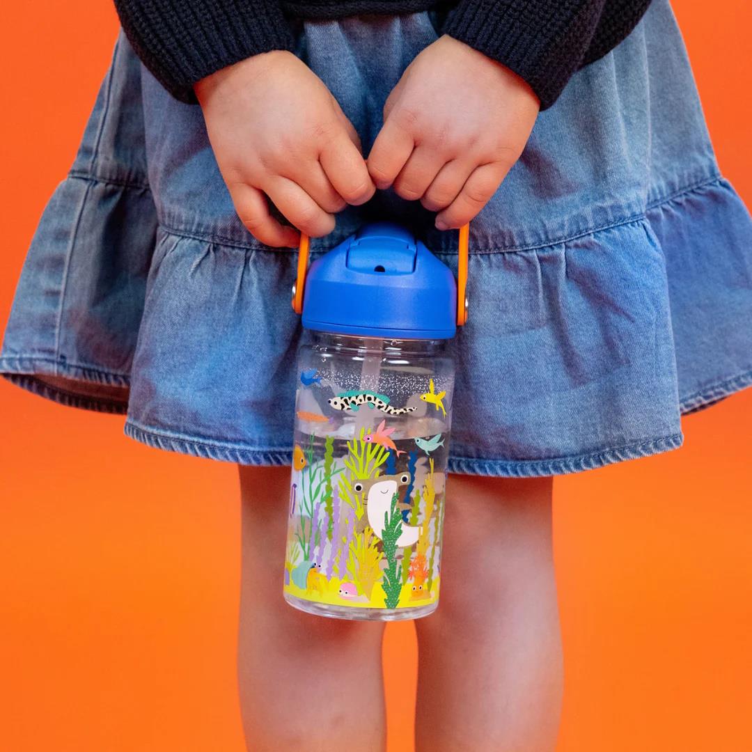 Kinder Trinkflasche Strohhalm 450ml Tritan Jungen wiederverwendbar Mädchen Griff Zahnseide & Rock - Bild 25 von 32