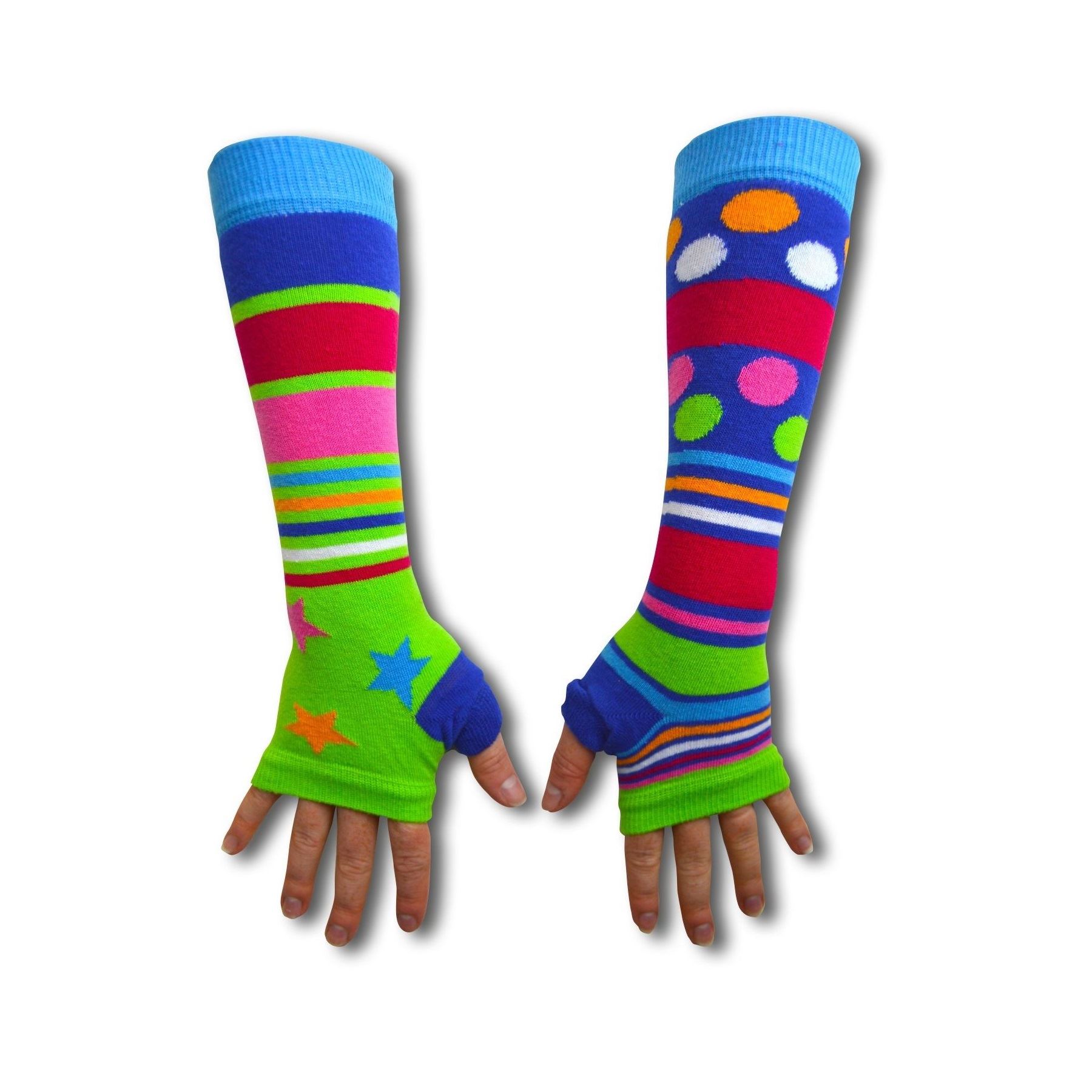 United Oddsocks Black Long Arm Warmers Sleeve Spots /& Stripes Fingerless Gloves