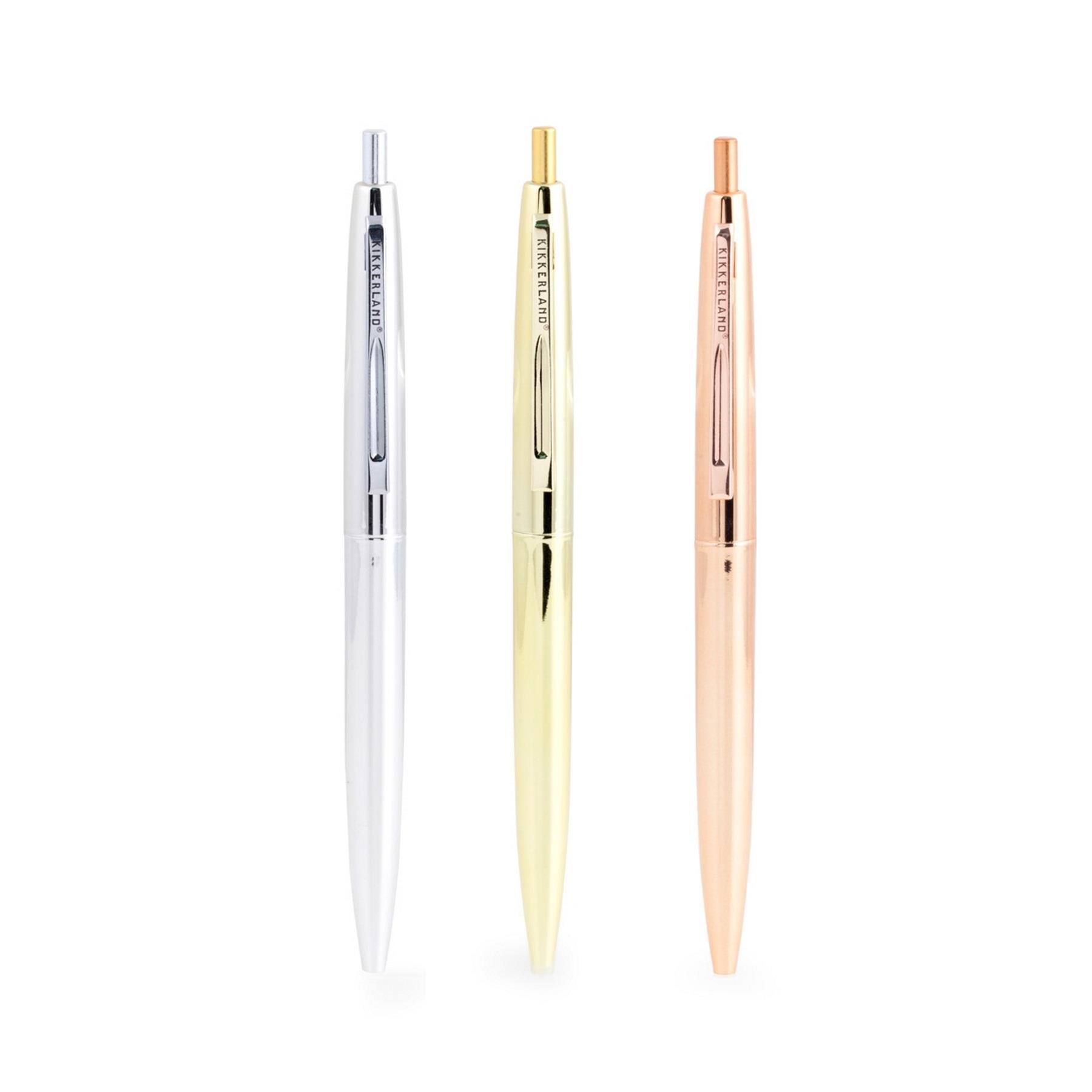 Kikkerland Set Of 3 Vintage Metal Retro Stylish Ballpoint Pens Black