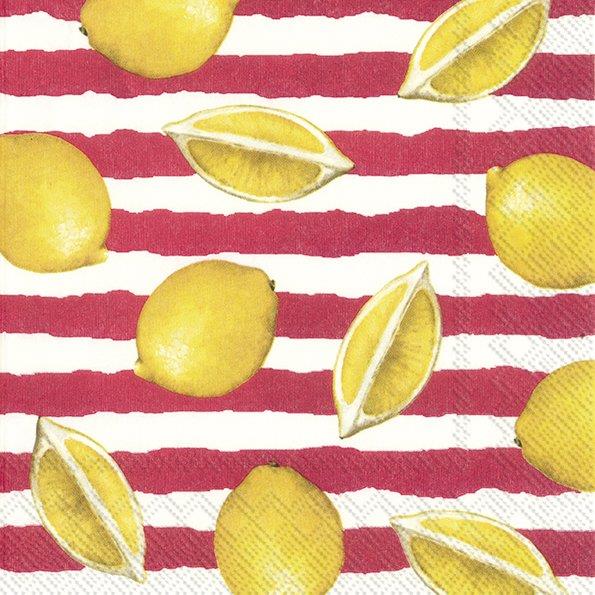 IHR Red Striped Summer Lemons Print Paper Napkins Summer BBQ Party Serviettes
