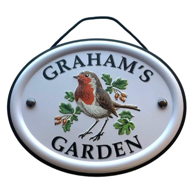 Garden Sign Personalised Gift Bird Embossed Metal Hanging Decor Shed Men A-Q