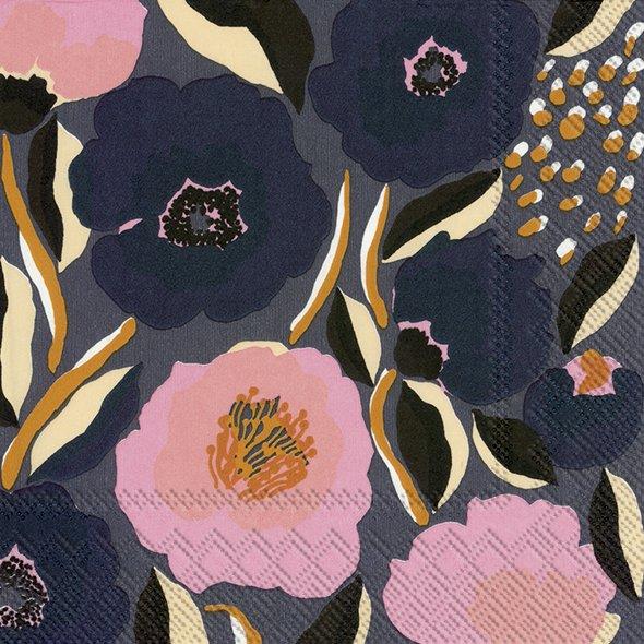 Marimekko Paper Napkins Rosarium Blue Rose Floral Lunch Cocktail 3Ply Serviette