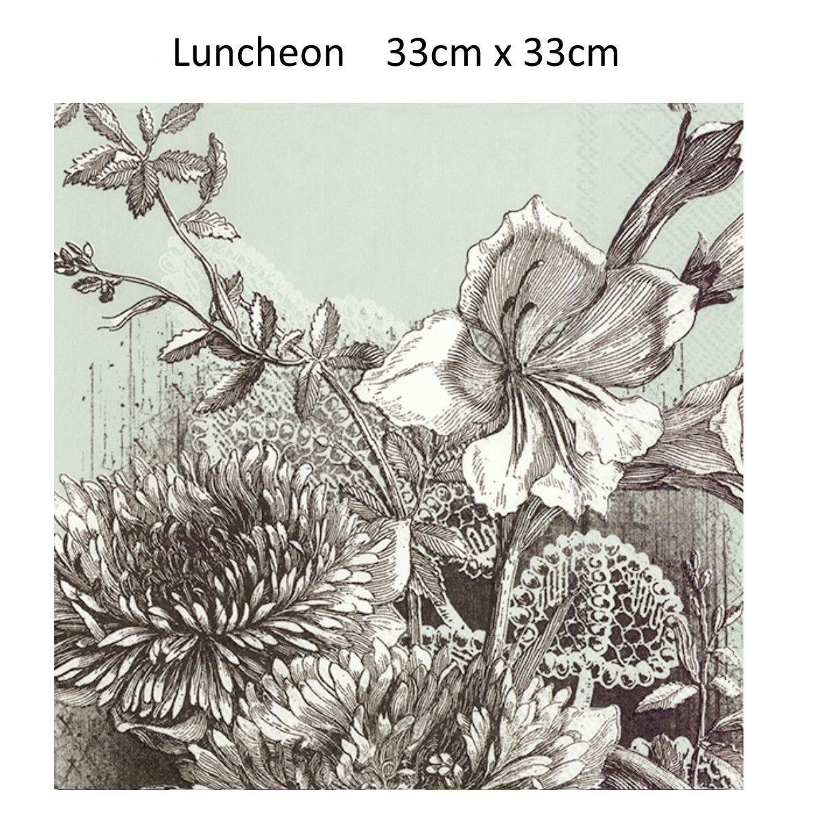 Fleur Light Green Floral Party Disposable 3 Ply Cocktail Lunch Paper Napkins