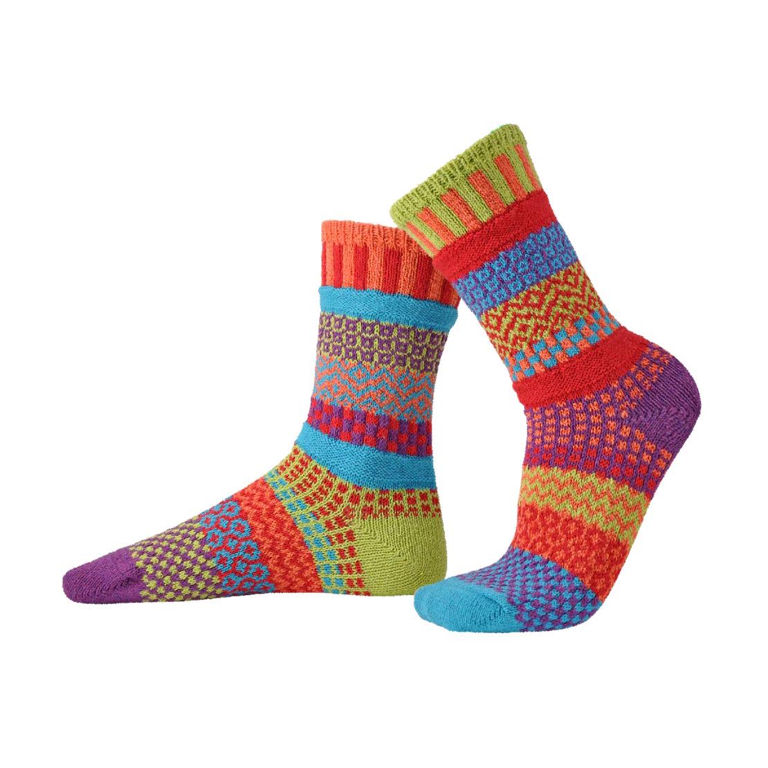 Unisex Crew Socks Mismatched Odd Vibrant Colours Fair Isle Striped Boot Solmate
