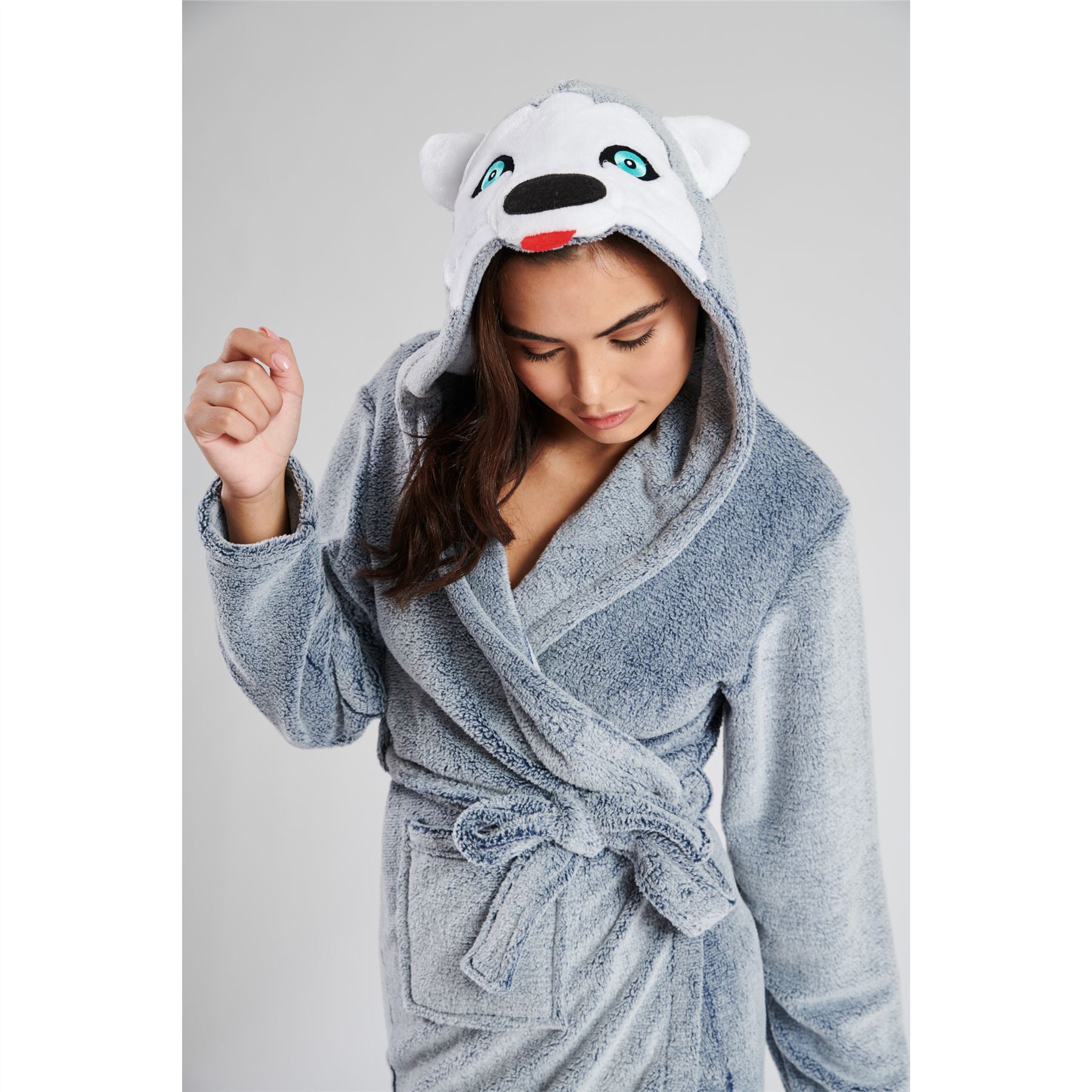 Womens Fleece Robe Dressing Gown With Novelty Hood Ladies Girls Size 8-22 - Picture 19 of 75