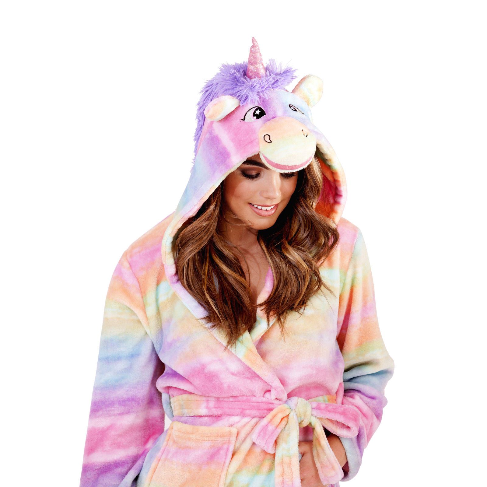 Womens Fleece Robe Dressing Gown With Novelty Hood Ladies Girls Size 8-22 - Picture 62 of 75