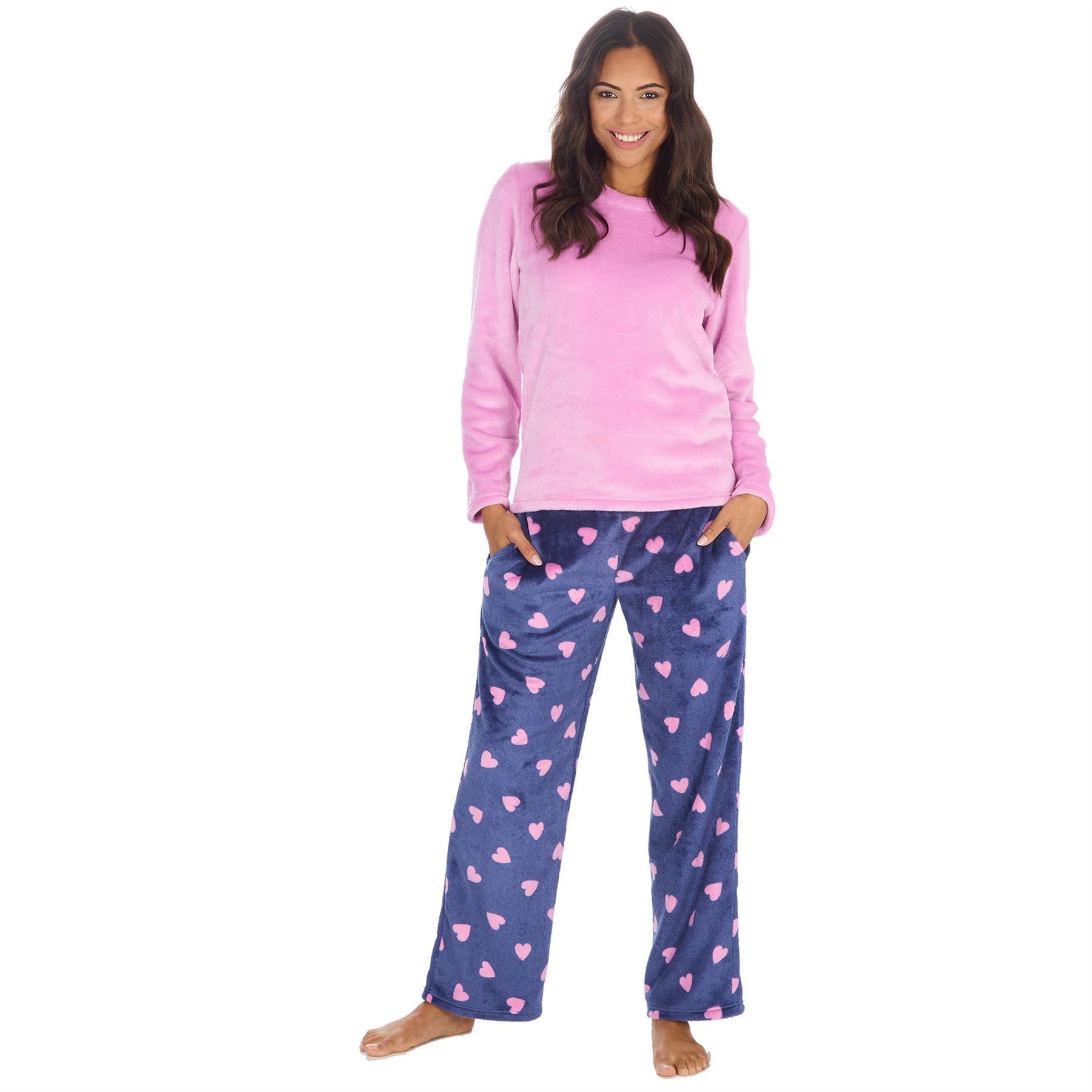 Womens Fleece Pyjamas Ladies Lounge Pyjama Nightwear Set Size 8-22 - Picture 26 of 40