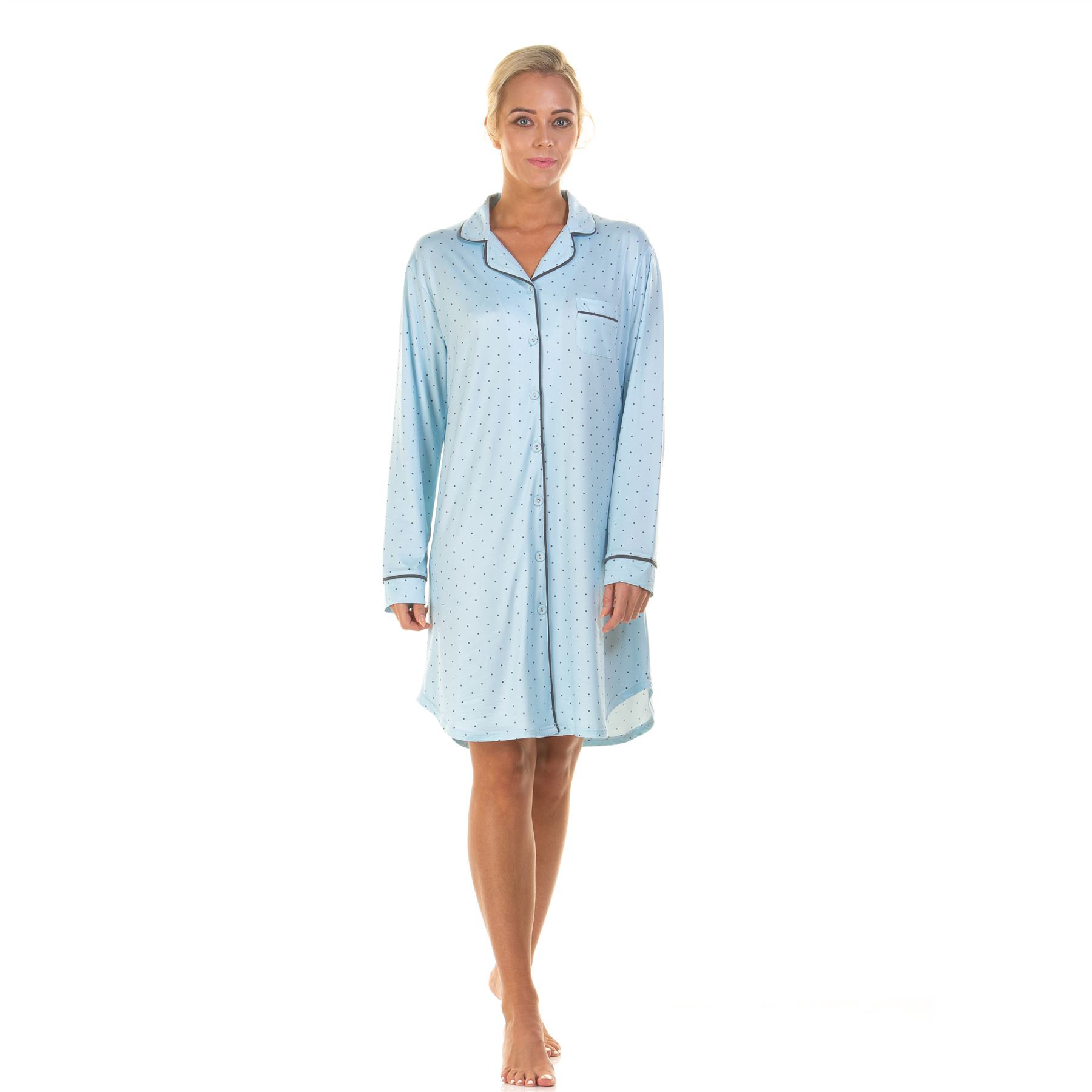 Womens Long Sleeve Nightshirt Ladies Nightie Nightdress Dots Size 8-22 - Picture 4 of 5