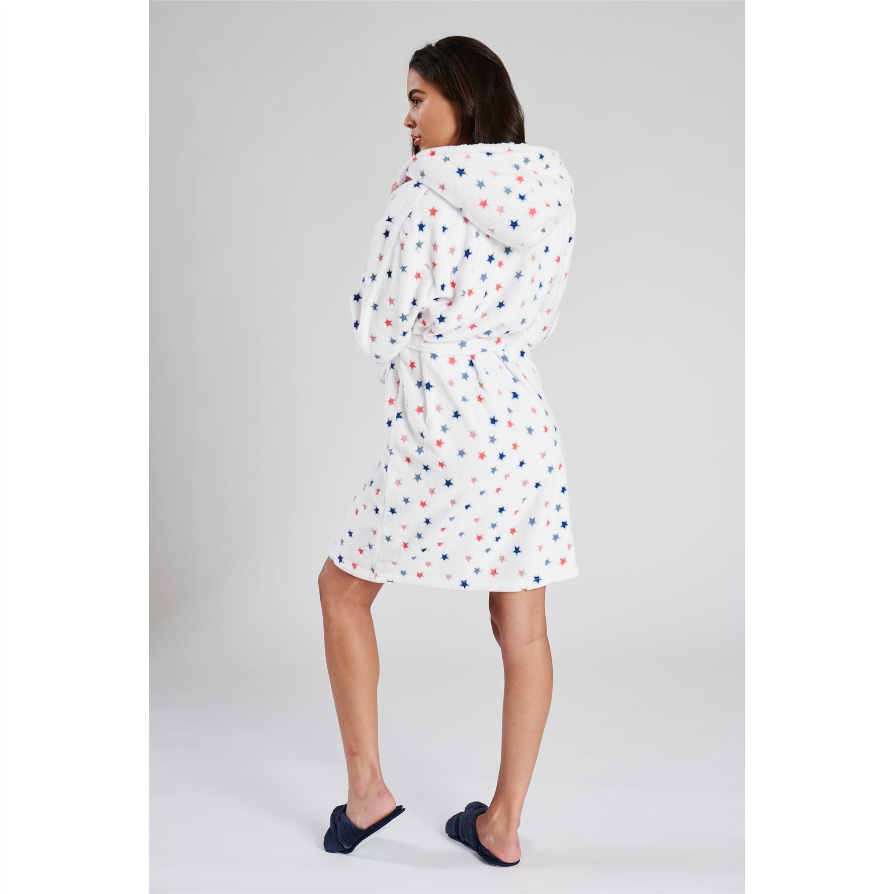 Ladies Super Soft Hooded Fleece Robe Dressing Gown - Picture 75 of 75