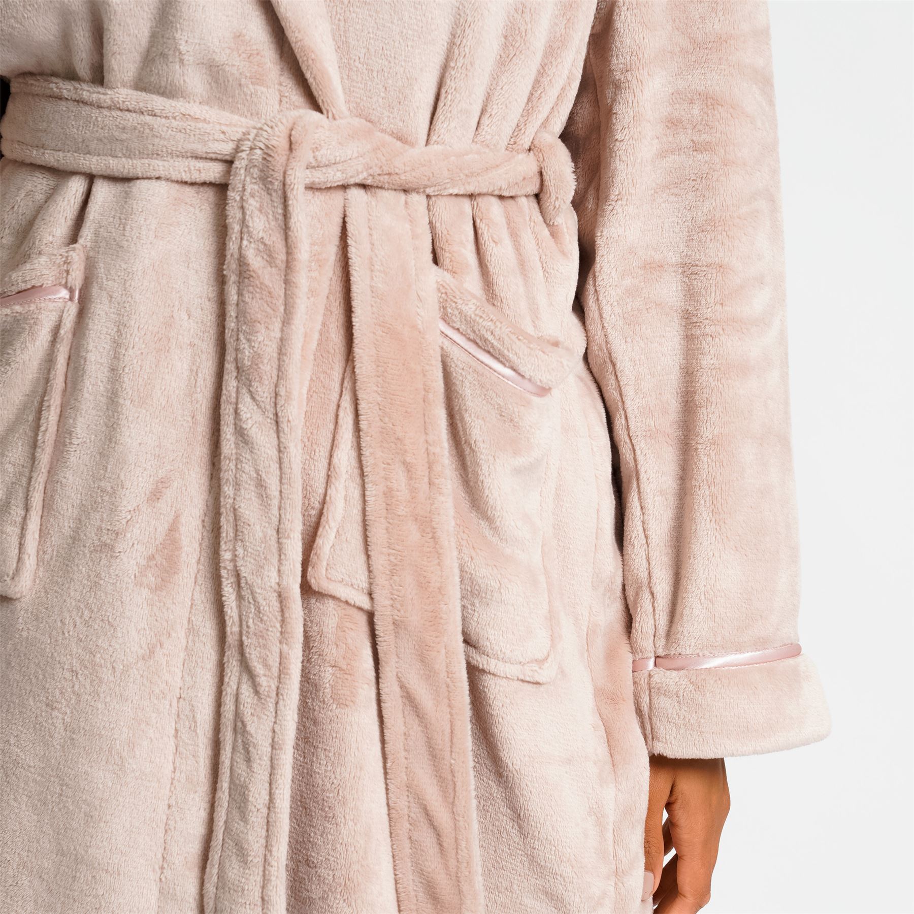 Ladies Super Soft Hooded Fleece Robe Dressing Gown - Picture 33 of 75
