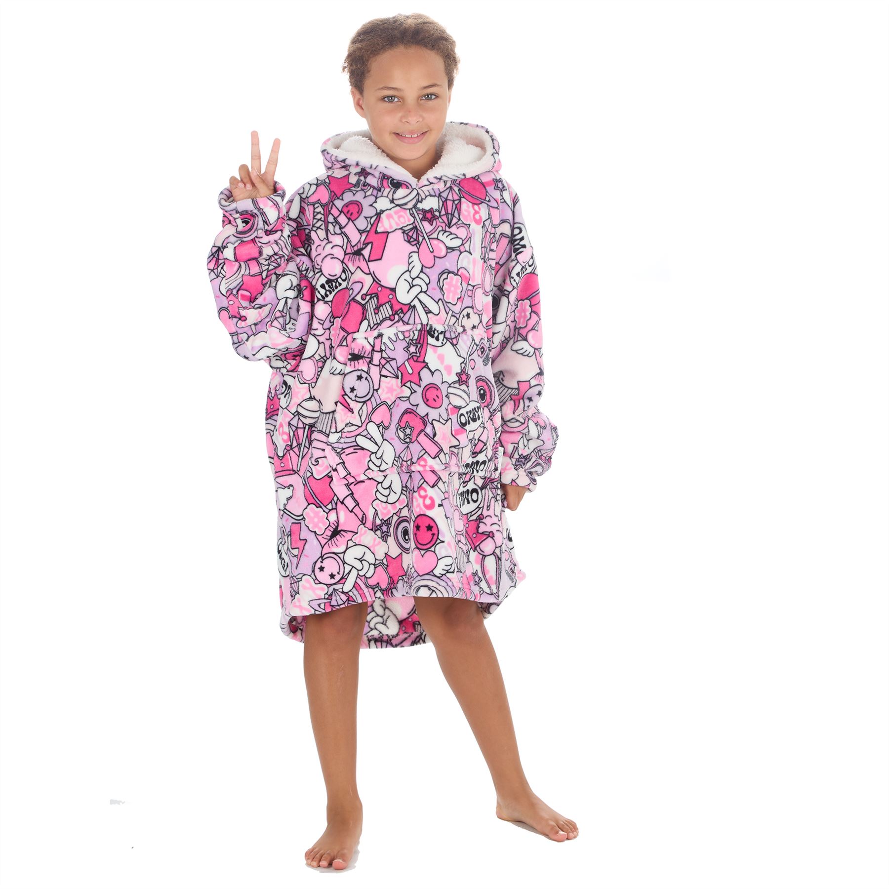 Mädchen Kinder Oversize Hoodie Leopard Karo Gaming Warm Fleece Kapuze Decke Morgenmantel - Bild 69 von 72