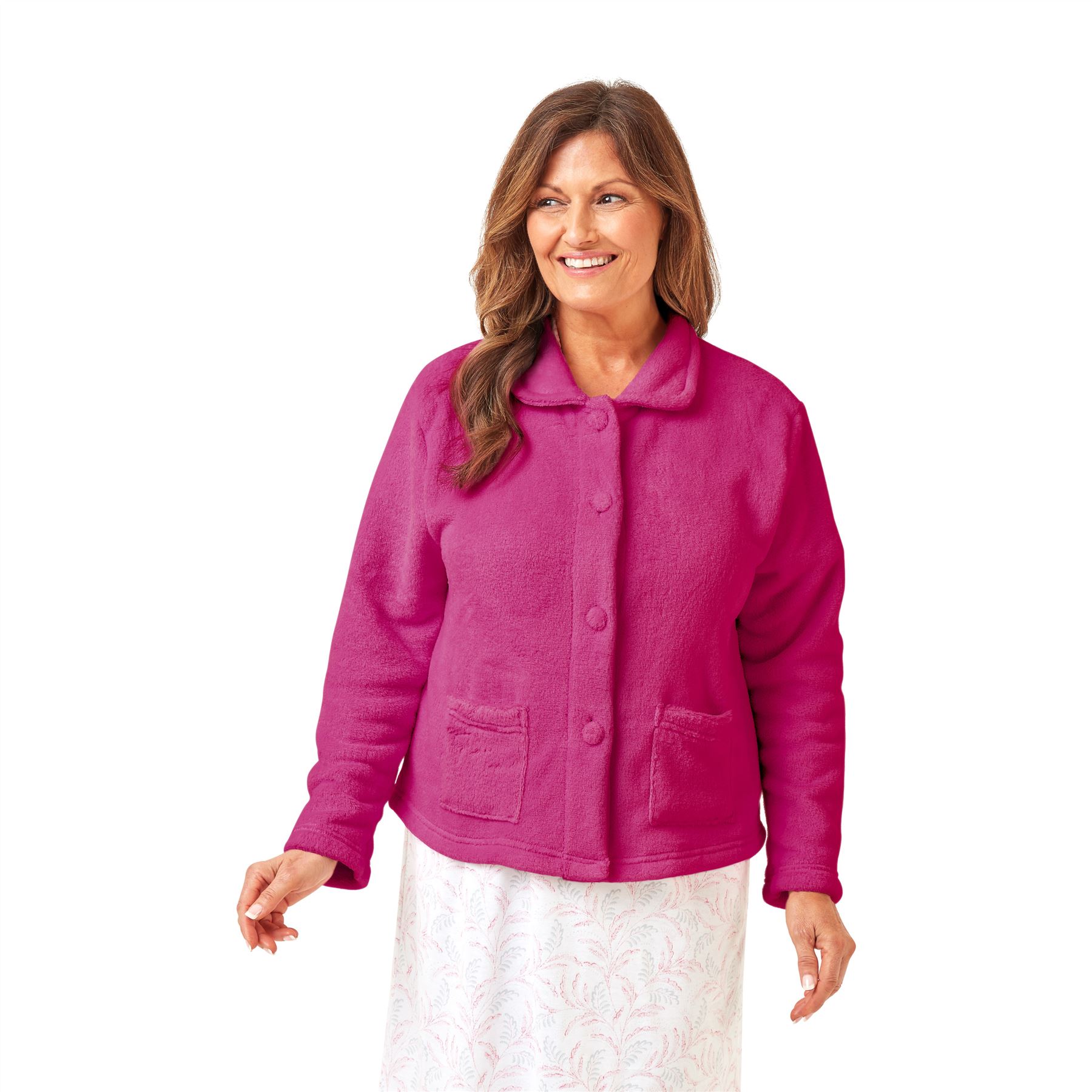Ladies Button Front Bedjacket Womens Coral Fleece Nightwear Top Size 8-26 - Picture 8 of 9