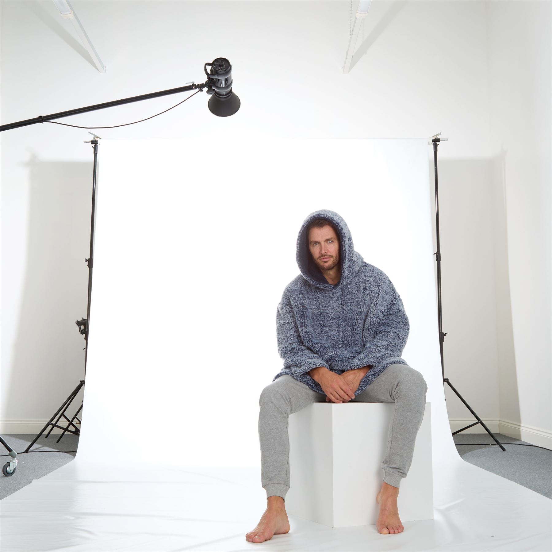 Mens Sherpa Fleece Hoodie Adults Frosted Oversized Warm Winter Nightwear - Picture 15 of 15