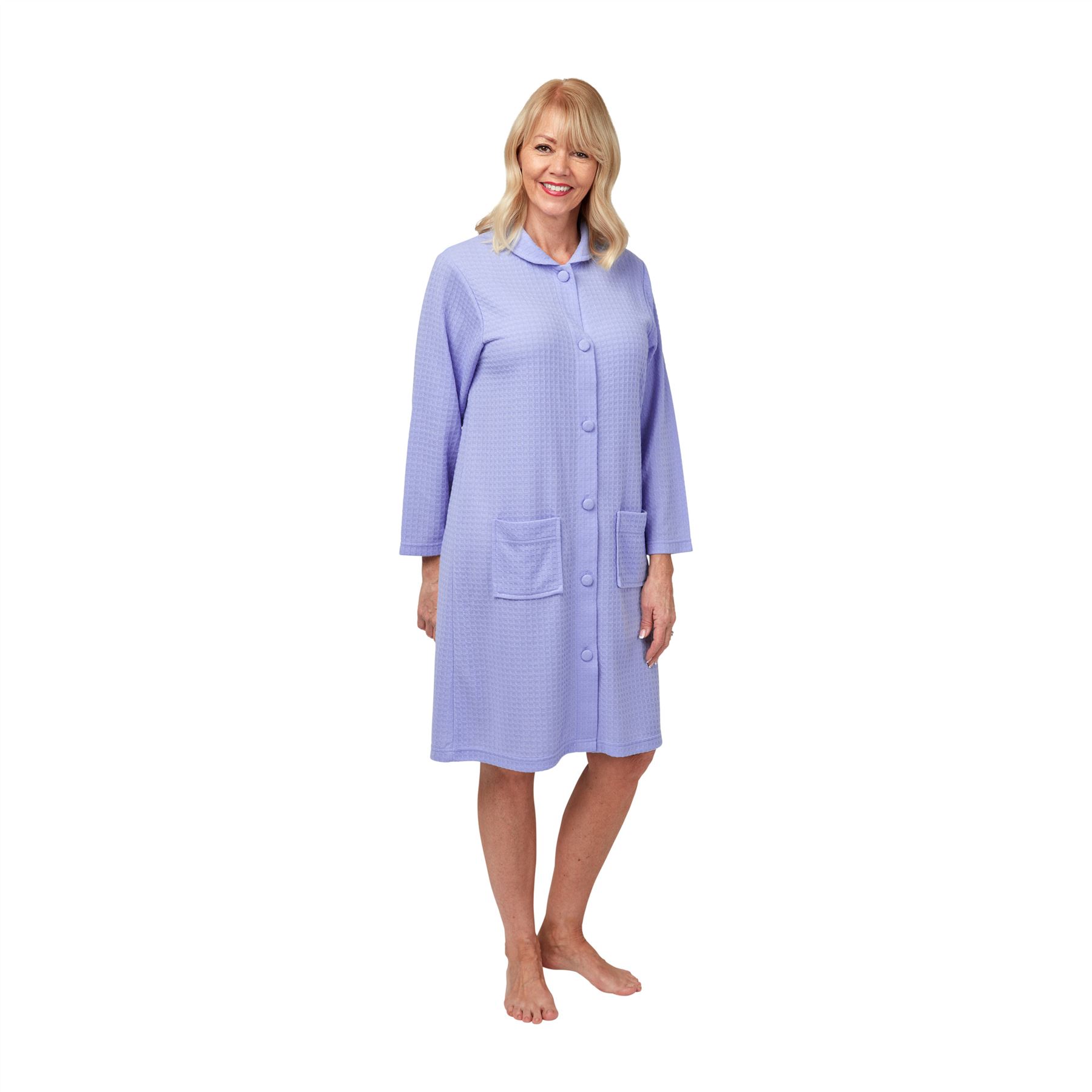 Womens Button Through Robe Ladies Lightweight Waffle Gown Housecoat Size 10-20 - Picture 2 of 5