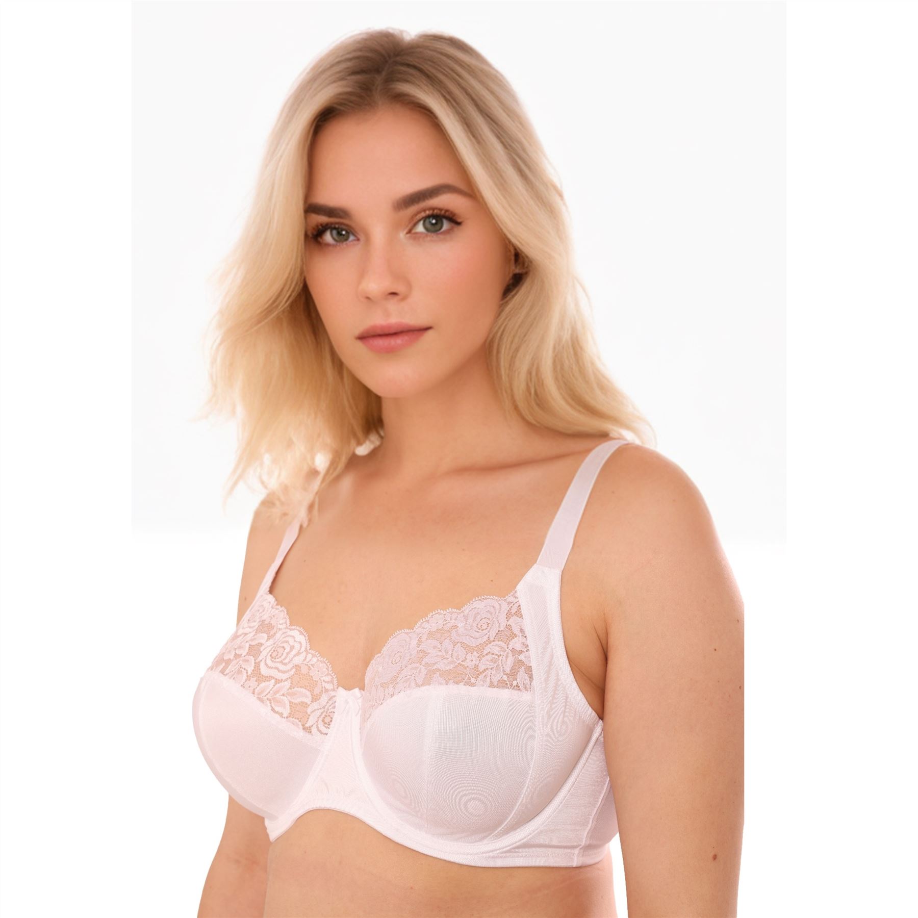 Gemm Dessous Vollschalen BH ohne Bügel ungepolstert Satin Blumen Spitze weiß - Bild 15 von 20