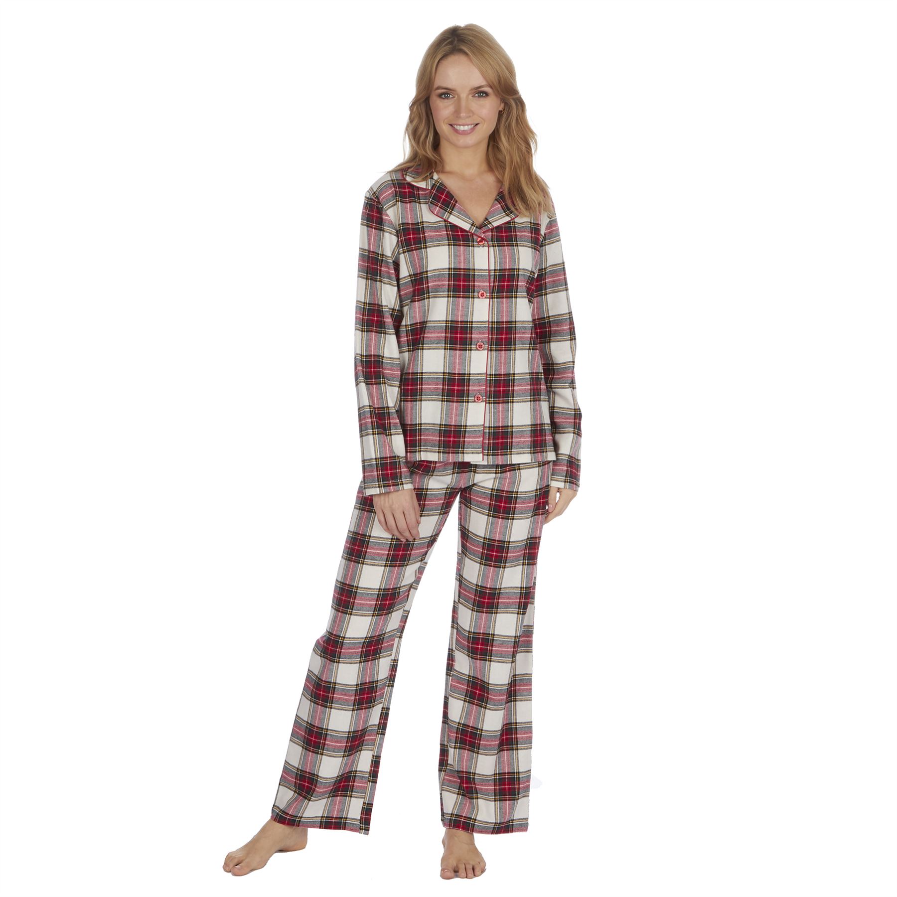 Ladies/Womens 100% Brushed Cotton Flannel Check Pyjamas Pyjama PJ Set | eBay