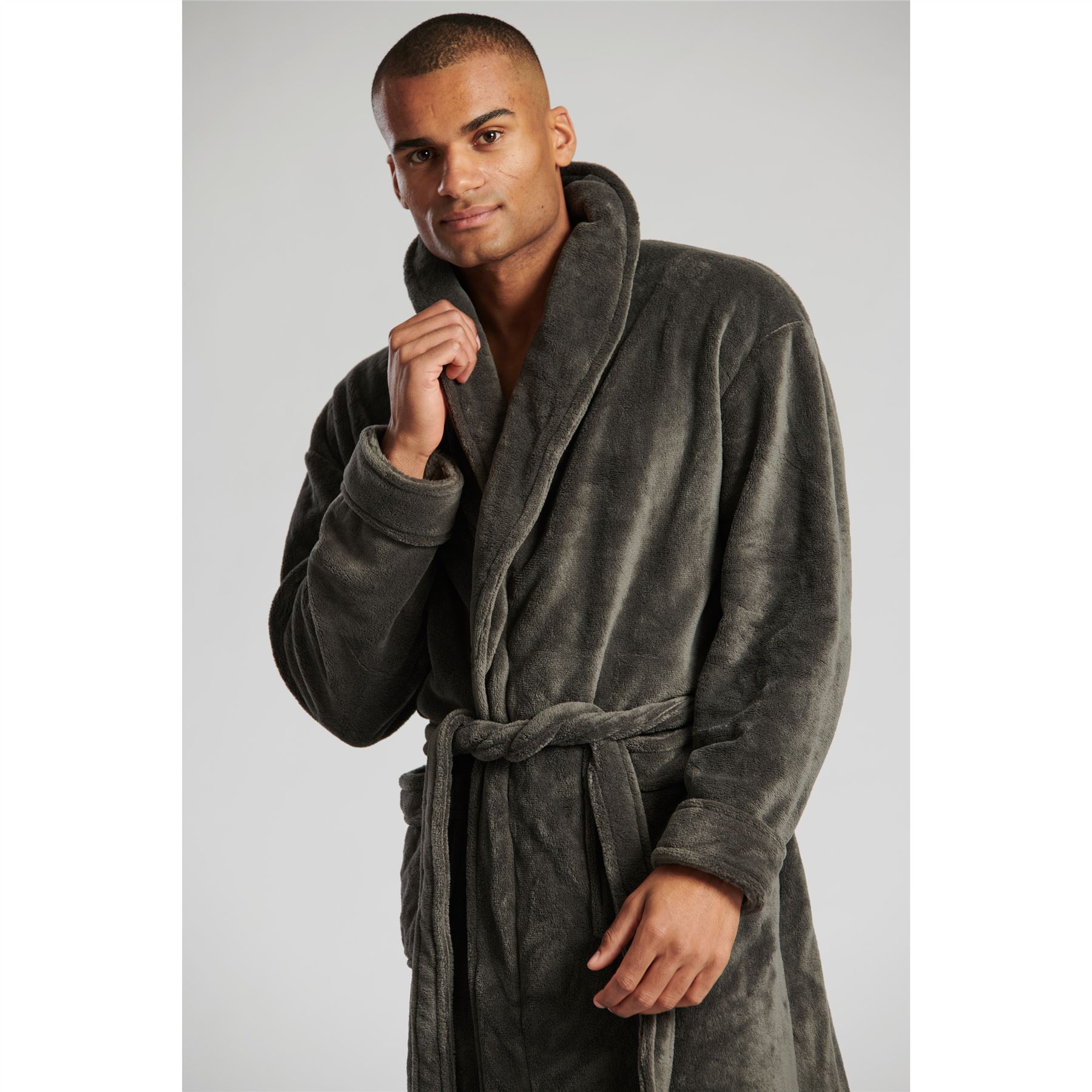 Bata lisa con cuello chal cálido polar suave para hombre - Imagen 18 de 23