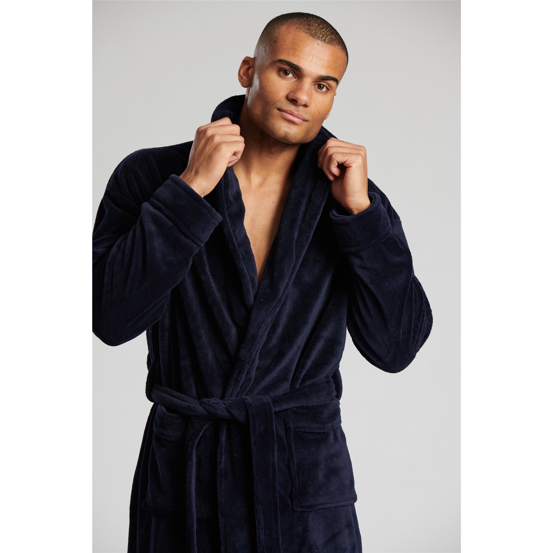 Bata lisa con cuello chal cálido polar suave para hombre - Imagen 21 de 23