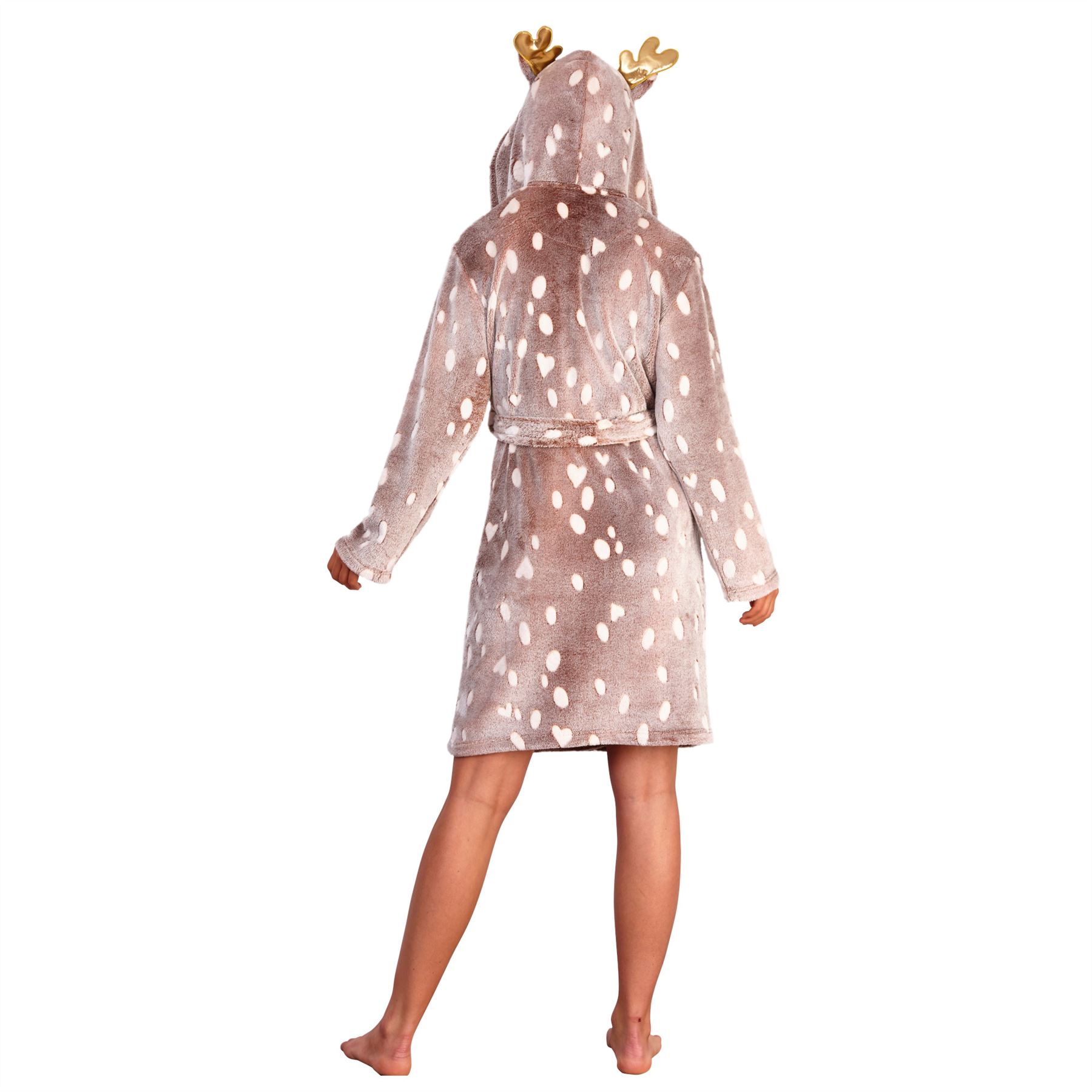 Womens Fleece Robe Dressing Gown With Novelty Hood Ladies Girls Size 8-22 - Picture 55 of 75
