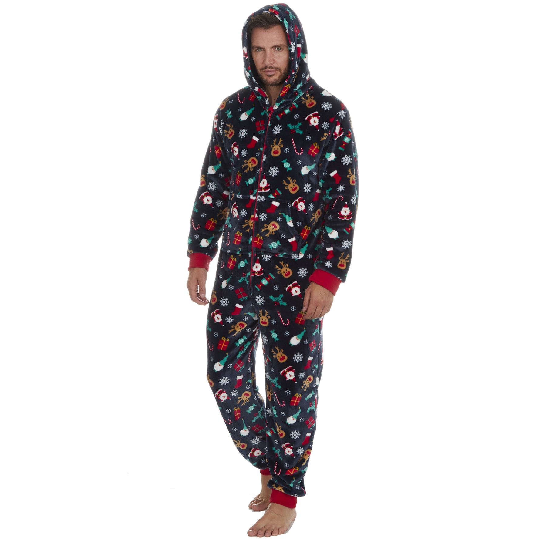 Christmas 1Onesie Xmas All In One Mens Womens Unisex Red Navy Fleece Loungewear - Picture 16 of 24
