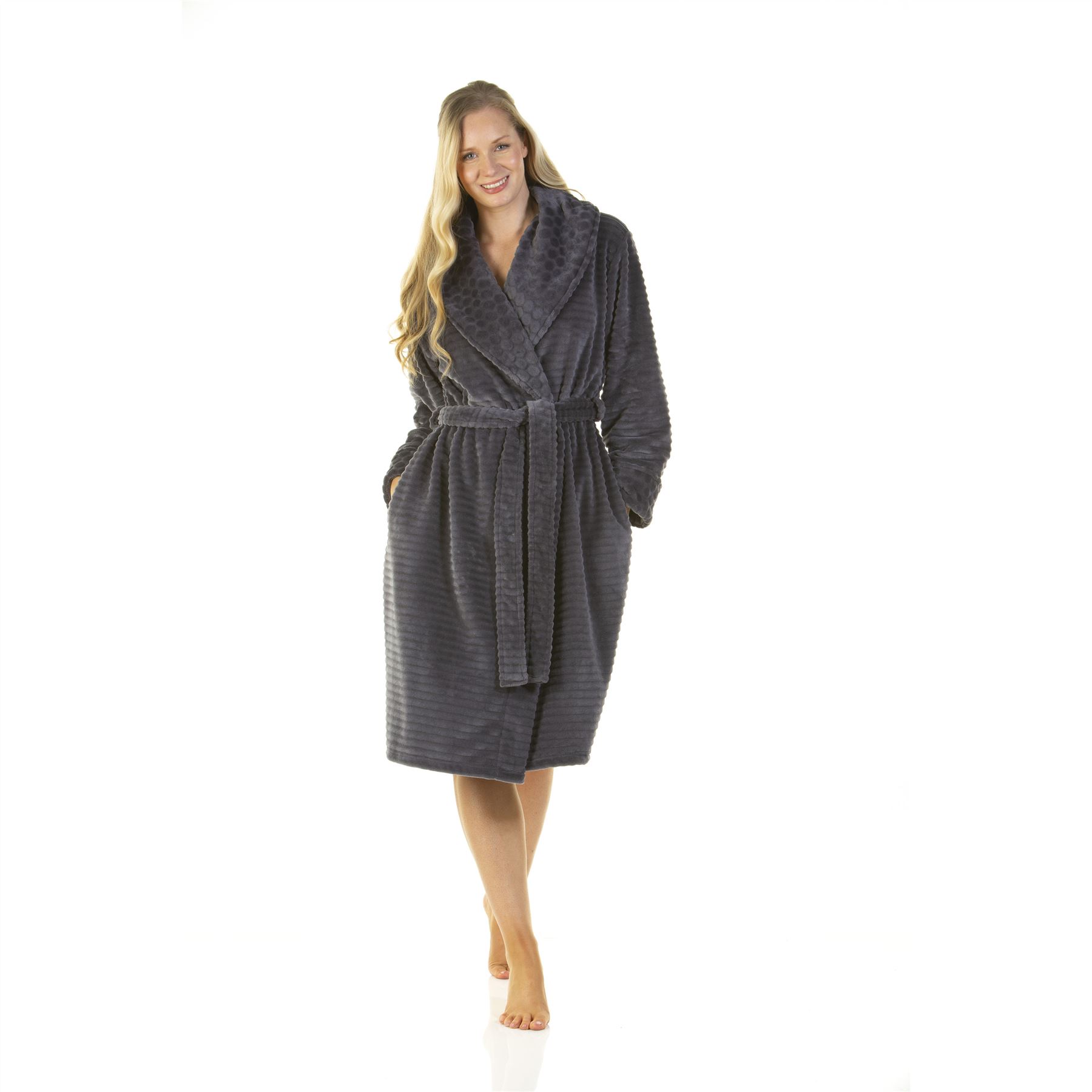 Womens Dressing Gown Ladies Cut Out Shawl Collar Fleece Super Soft Robe UK 10-20 - Picture 18 of 31