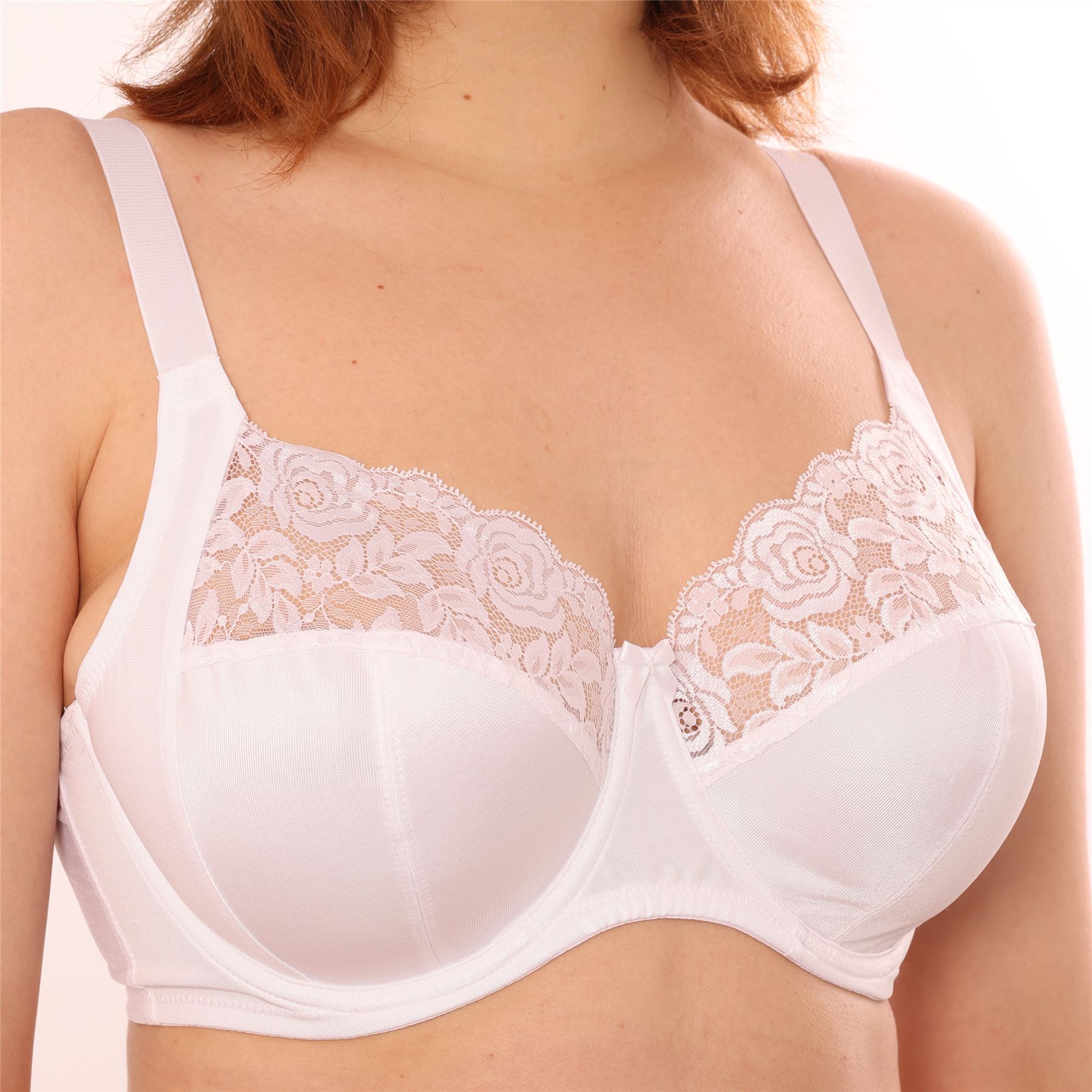 Gemm Dessous Vollschalen BH ohne Bügel ungepolstert Satin Blumen Spitze weiß - Bild 14 von 20