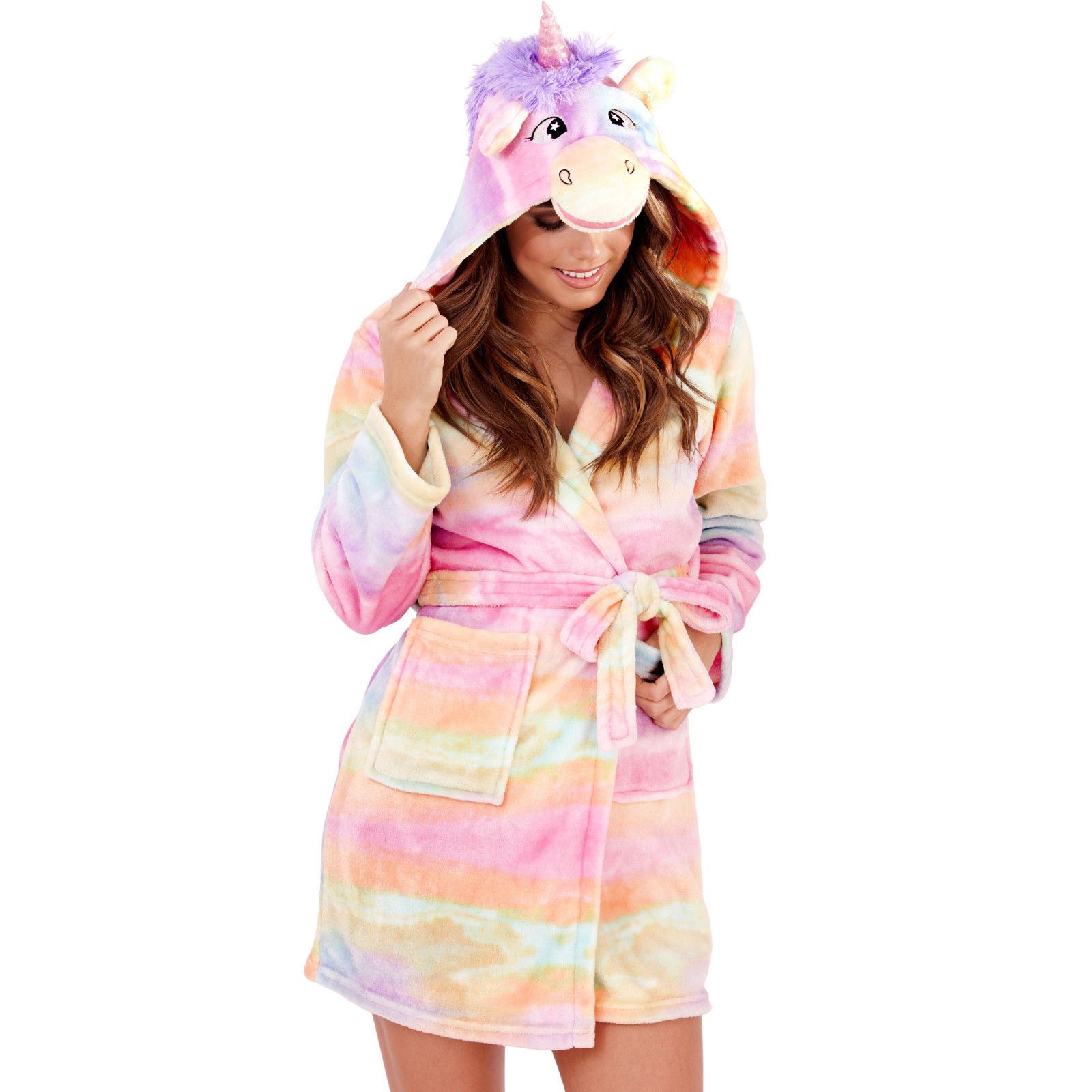 Womens Fleece Robe Dressing Gown With Novelty Hood Ladies Girls Size 8-22 - Picture 61 of 75