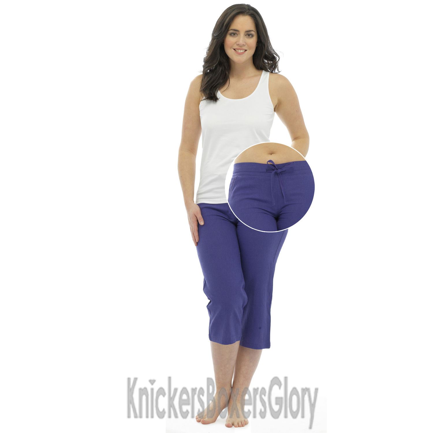3/4 Length Linen Trousers Casual Short Summer Crop Bottoms Size 10-18