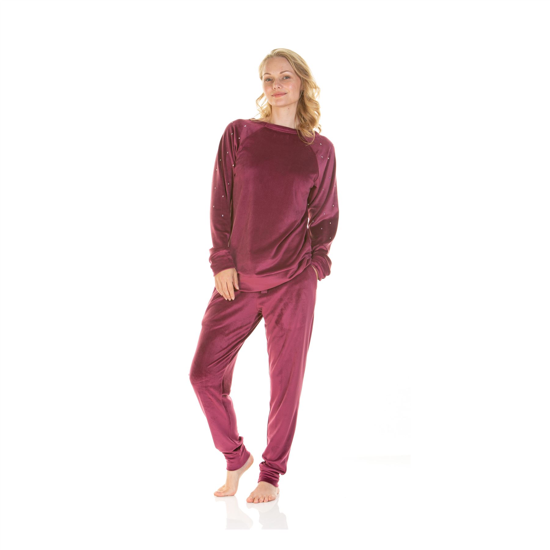 Womens/Ladies Velour Pyjamas Diamond Sequin Pyjama Set Size 8-22 - Picture 32 of 34